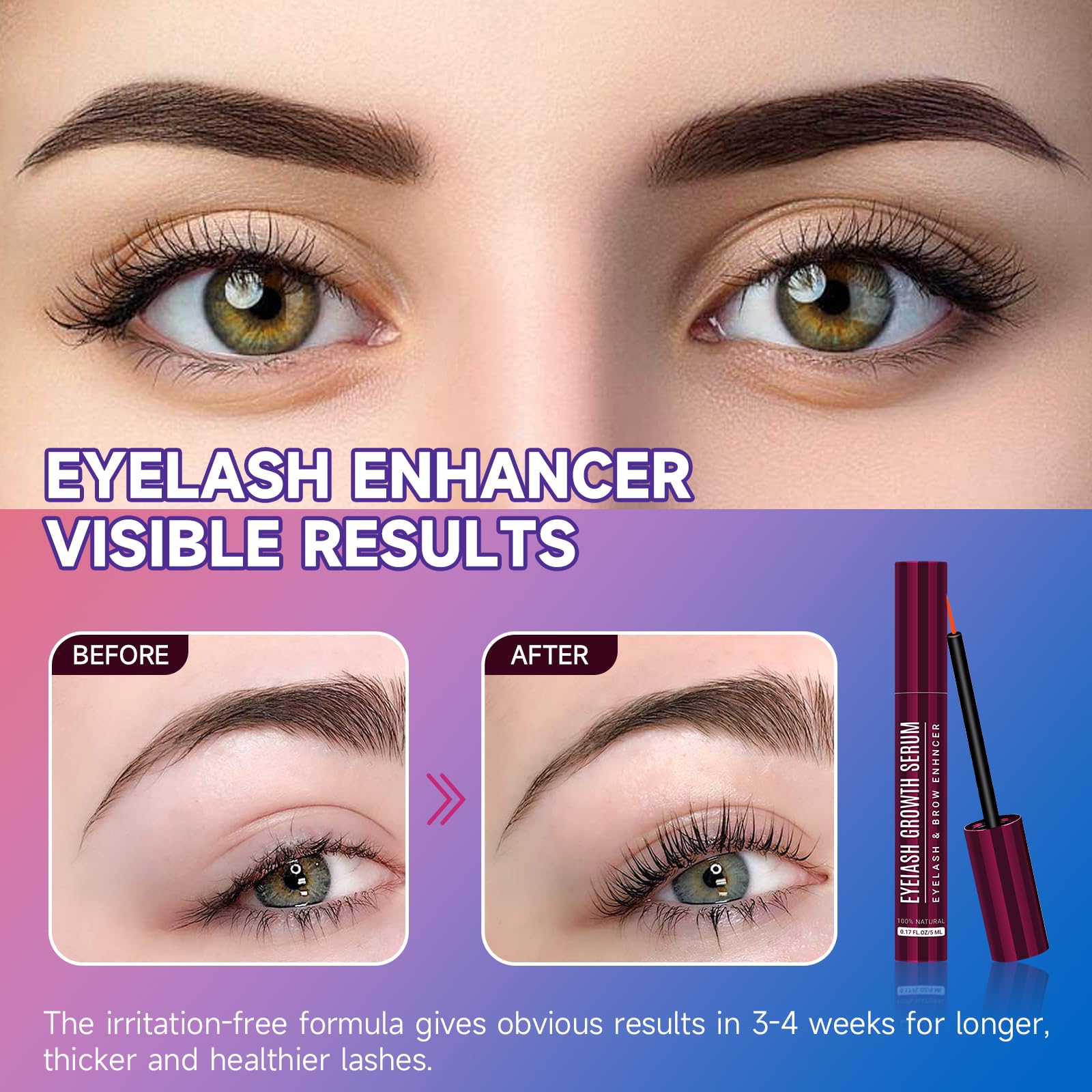 Best Eyelash Growth Serum for Longer, Fuller Lashes - 5ml Natural Lash Enhancer for Thicker, Healthier Eyelashes - Perfect for Daily Use, Special Occasions & Sensitive Eyes