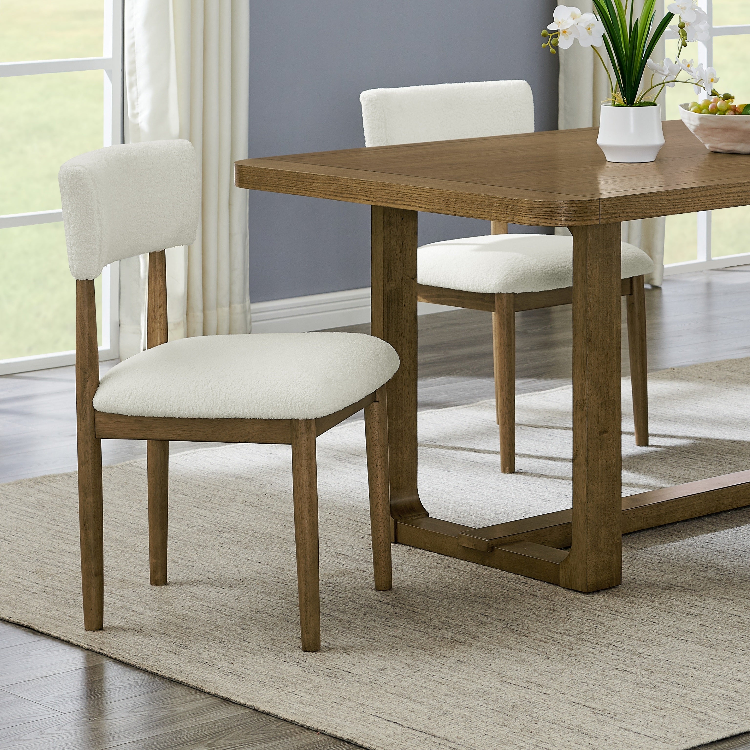 Roundhill Furniture Andus 5-Piece Dining Set - Light Oak Trestle Table with 4 Modern Chairs for Kitchen, Dining Room & Small Spaces | Rustic Farmhouse Style Home Decor