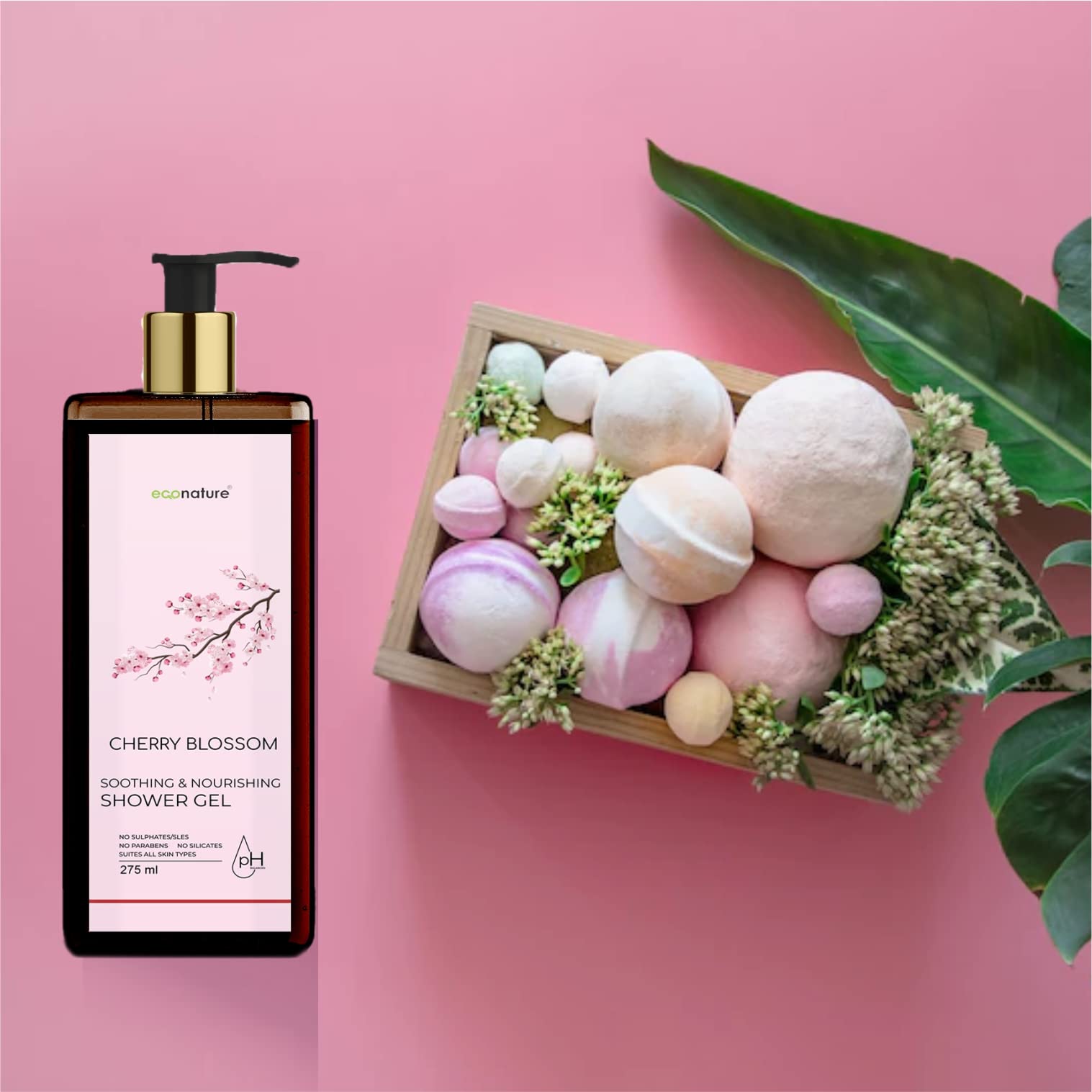 ECONATURE Moisturizing Body Wash Shower Gel with Cherry Blossom, Aqua & Lemon - 275ml (Pack of 3) | Hydrating Liquid Soap for Dry Skin, Daily Shower & Relaxing Bath Time