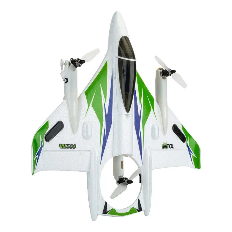 Yuxiang W500 VTOL RC Plane - 450mm Wingspan, EPO Brushless Motor, 2.4G 6CH Remote Control, 6-Axis Gyro, 3D6G Aerobatic Mode (V2) - Ready to Fly for Outdoor Aerial Stunts & FPV Racing