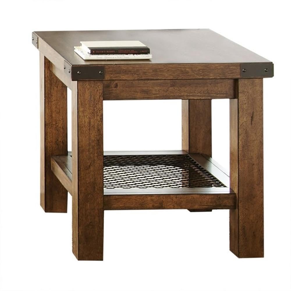 Distressed Oak End Table Set of 2 - Rustic Side Tables for Living Room, Bedroom & Office - Small Accent Tables with Vintage Wood Finish