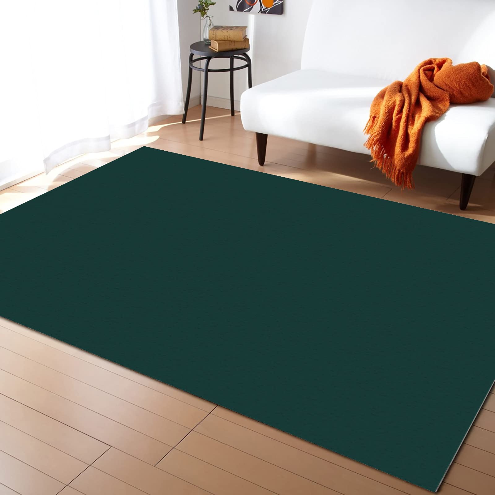 5x7 Washable Non-Shedding Area Rug - Dark Green Minimalist Floor Mat for Living Room, Bedroom, Dining & Kids Room Decor | Soft Solid Color Backdrop Carpet for Home & Office Use