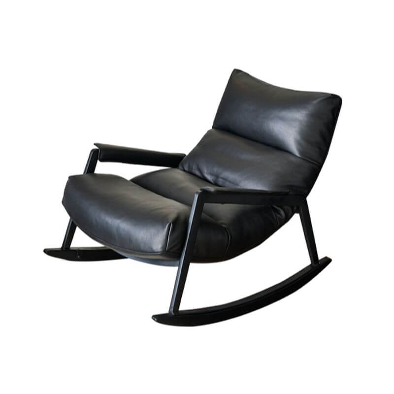 Midnight Black Minimalist Upholstered Indoor Rocking Chair with Cushioned Seat and Track Arm - Perfect for Nursery, Living Room & Reading Nook