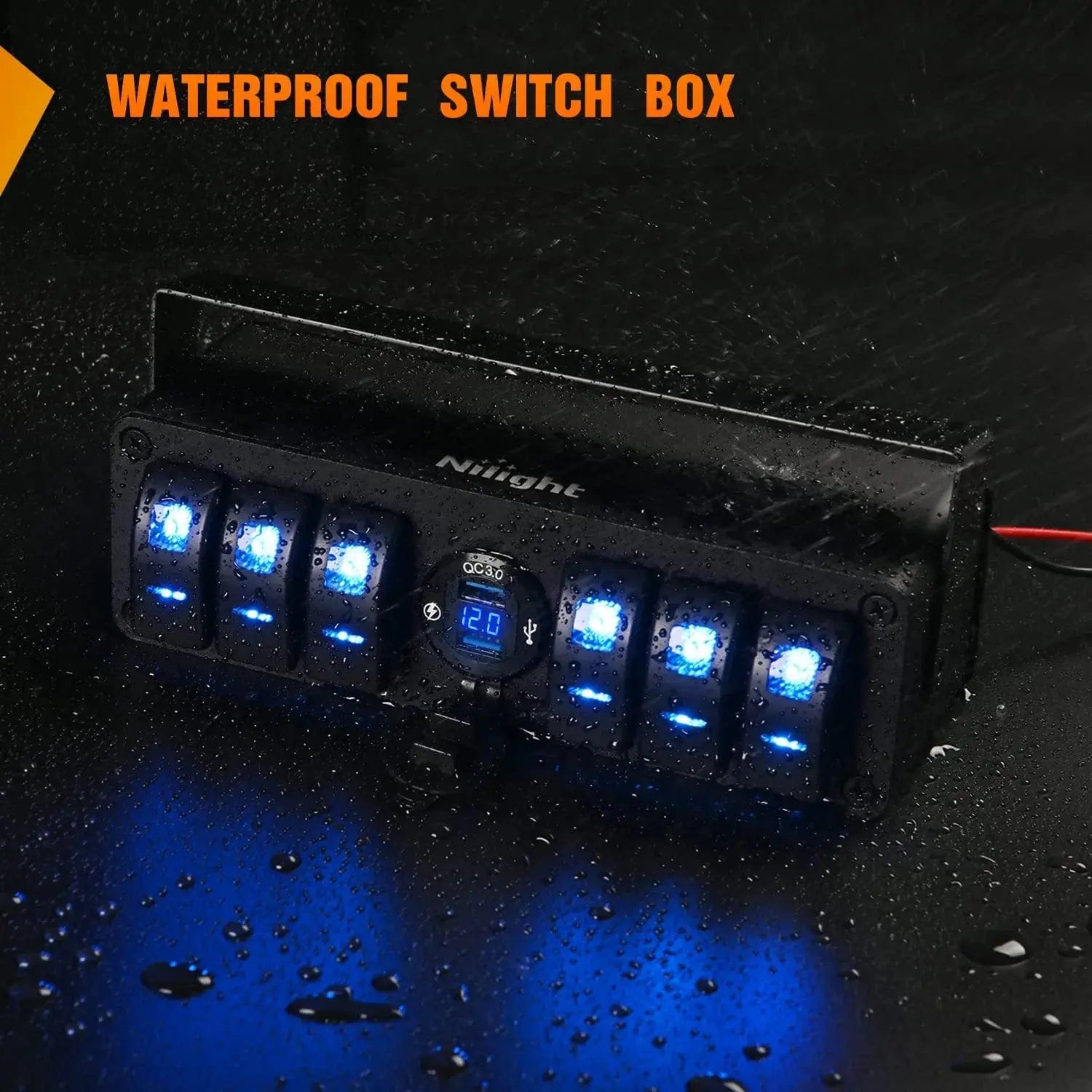 6 Gang Aluminum Rocker Switch Panel with QC 3.0 Dual USB Charger & Voltmeter - Perfect for Marine, RV, Truck, and Boat Electrical Systems