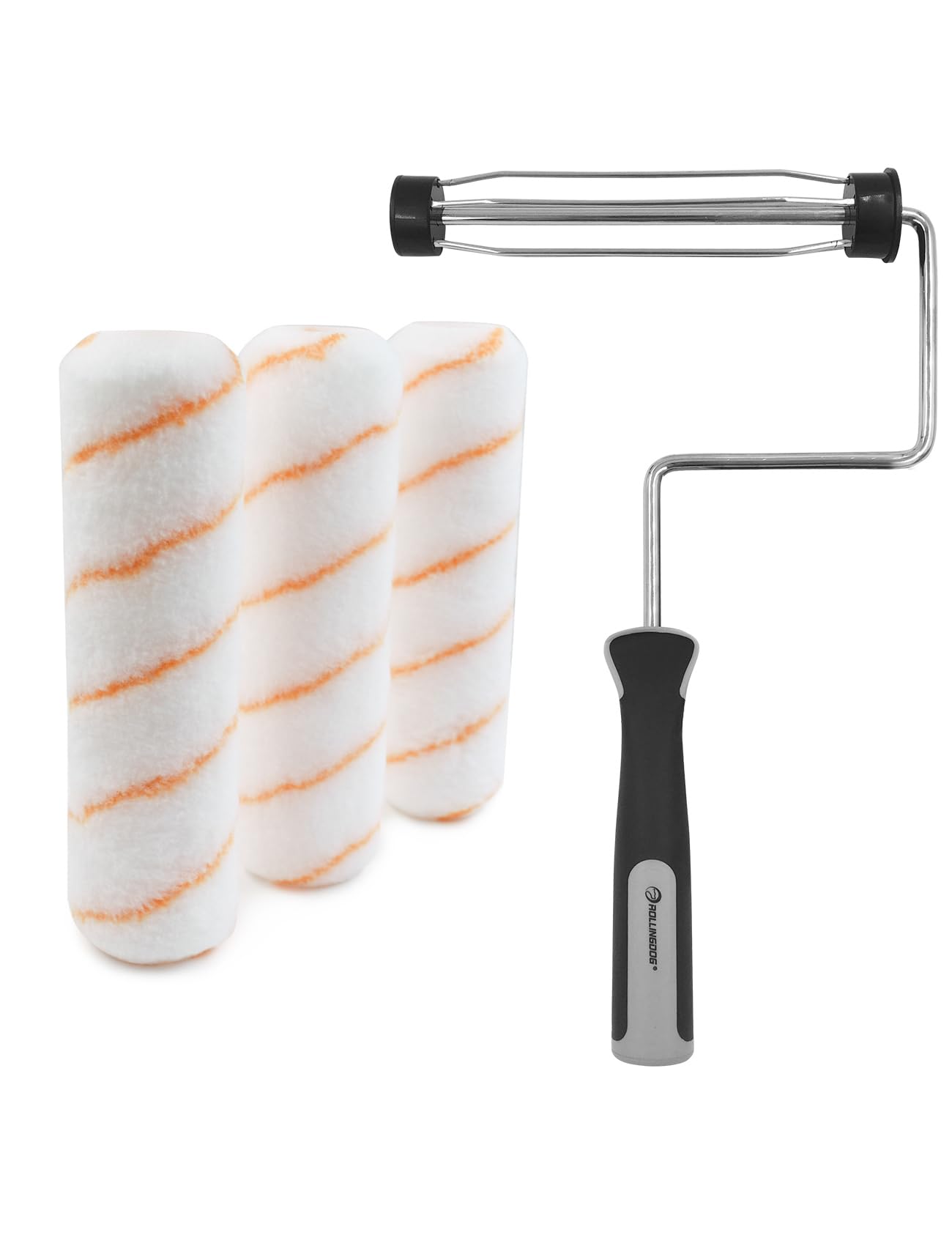 ROLLINGDOG 9 Inch Smooth Paint Roller Frame with 3PC Polyester Paint Roller Sleeves - Professional Painting Tools for Walls, Ceilings & DIY Home Projects