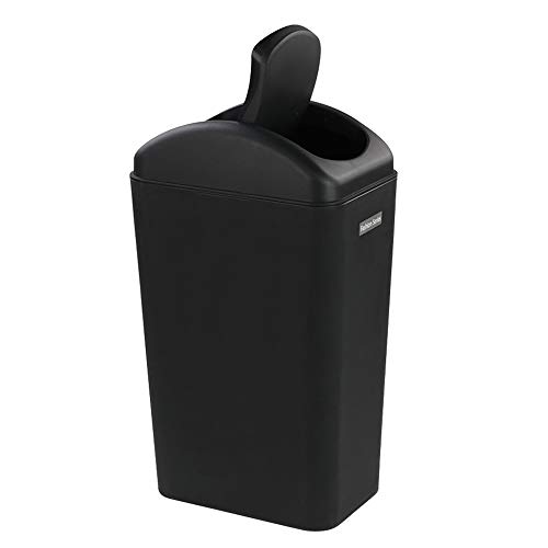 Farmoon Slim Trash Can 14L - Black Swing Lid Kitchen Garbage Bin for Small Spaces, Under Sink, Bathroom & Office | Odor Control & Space Saving Design