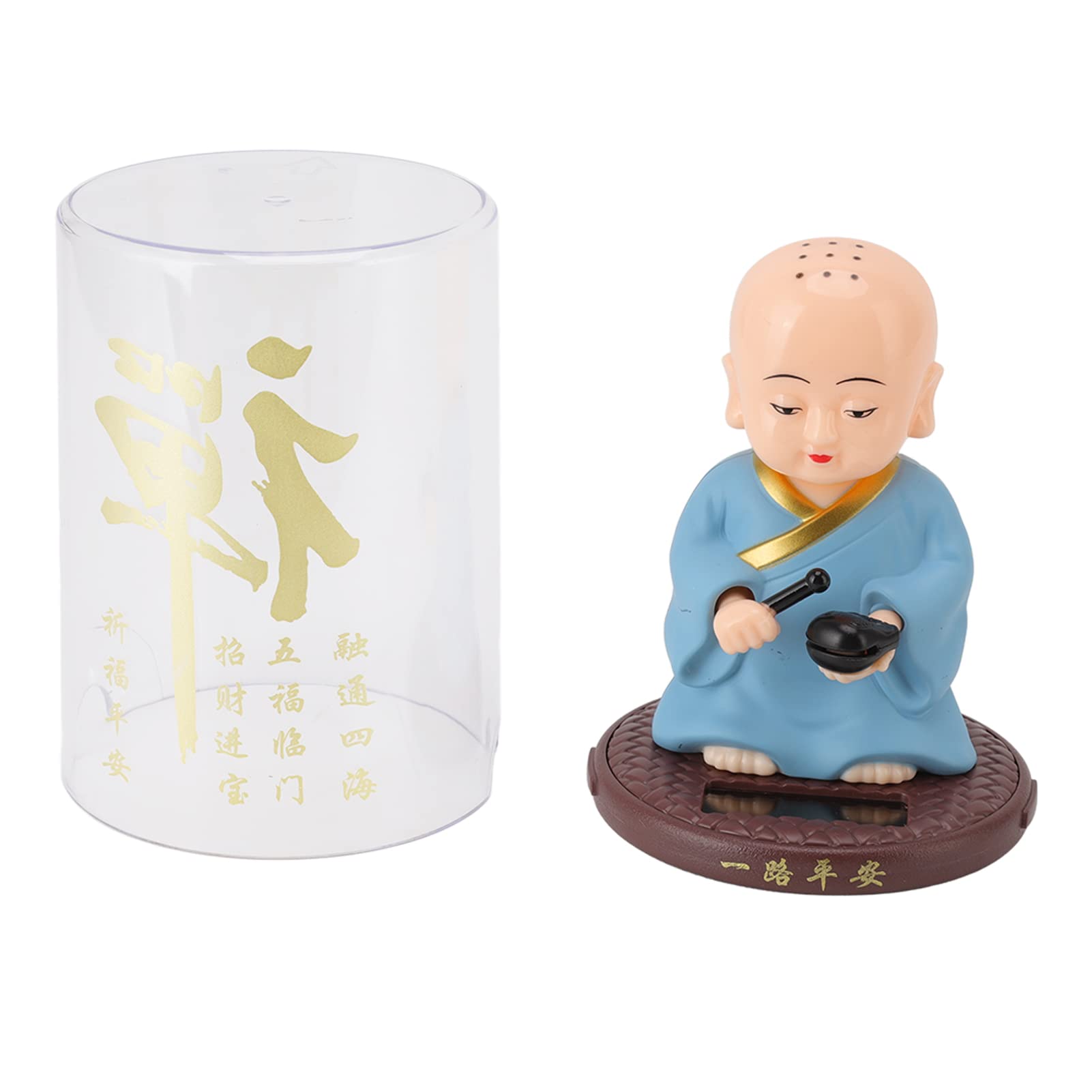 Ladieshow Solar Powered Waving Monk Car Ornament with 2 Non-Slip Mats - Cute Buddhist Monk Dashboard Decor for Car & Home (Blue) | Perfect for Meditation Spaces, Office Desks & Vehicle Interior Decoration