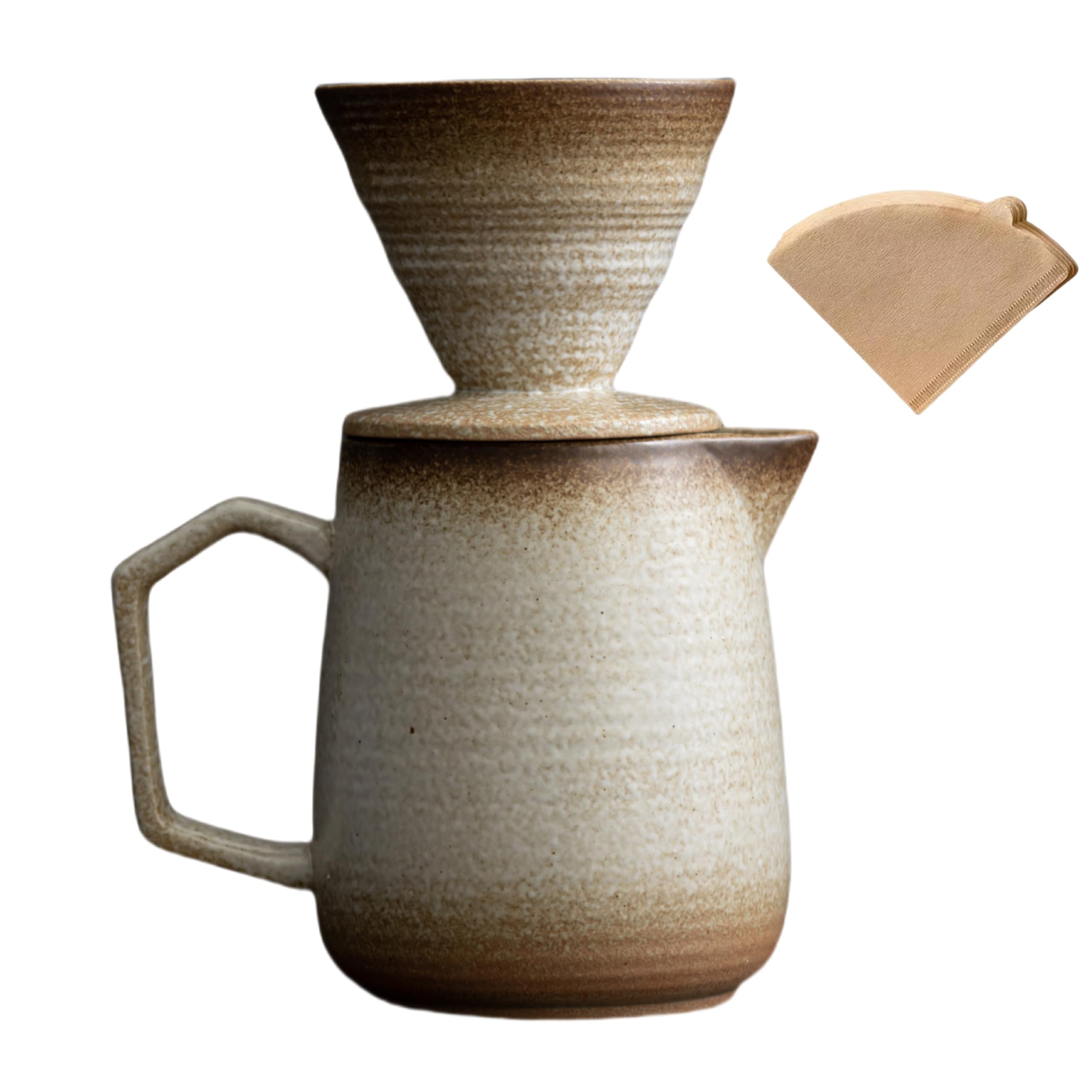 Premium Ceramic Pour Over Coffee Maker - 16oz/480ml V60 Dripper with 100 Paper Filters (Off White) | Perfect for Home Brewing, Office Use & Specialty Coffee Lovers