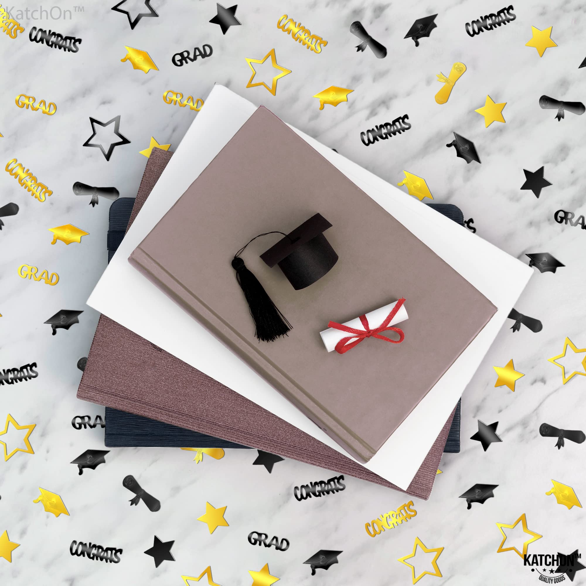KatchOn Black and Gold Graduation Confetti 2025 - 1300pcs Bulk Pack for Graduation Party Decorations, Table Scatter, Class of 2025 Celebrations | Perfect for Graduation Centerpieces, Photo Backdrops & Cap Throw Moments