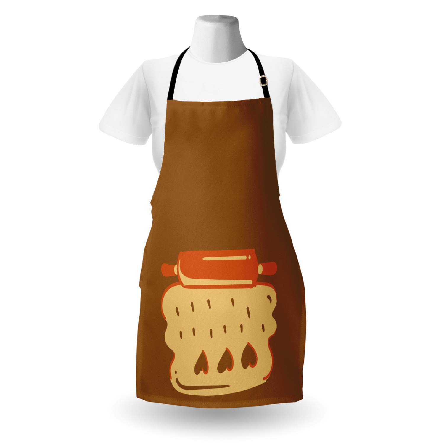 Ambesonne Personalized Chef Apron - Cartoon Baking & Cooking Design with Colorful Rolling Pin Dough Motif - Adjustable Neck Unisex Kitchen Bib for Adults (Pale Brown) - Perfect for Home Cooking, Baking, BBQ & Culinary Gifts