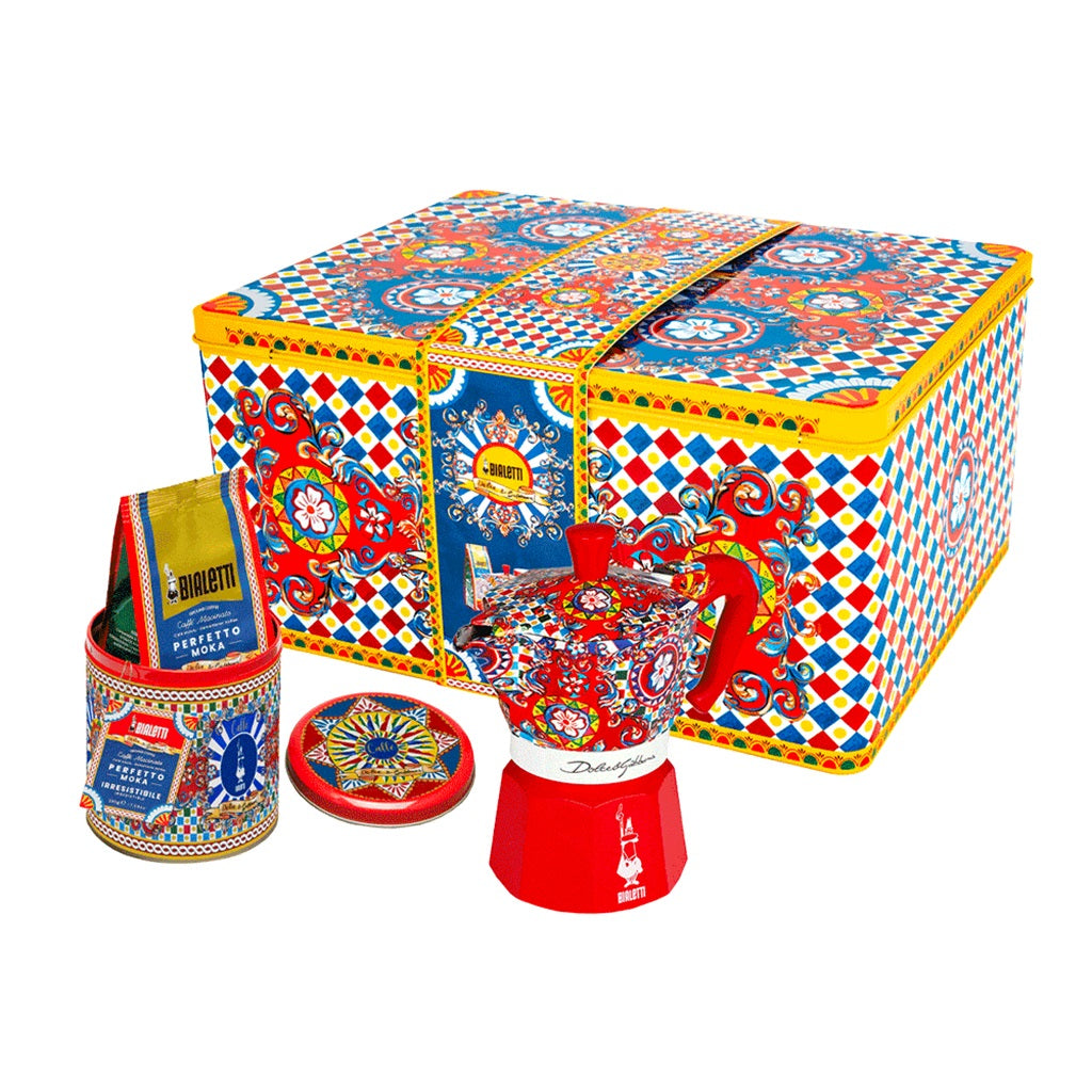 Bialetti Dolce & Gabbana Moka Express 3-Cup Stovetop Espresso Maker & Coffee Tin Gift Set - Perfect for Home Brewing, Italian Coffee Lovers, and Stylish Kitchen Decor