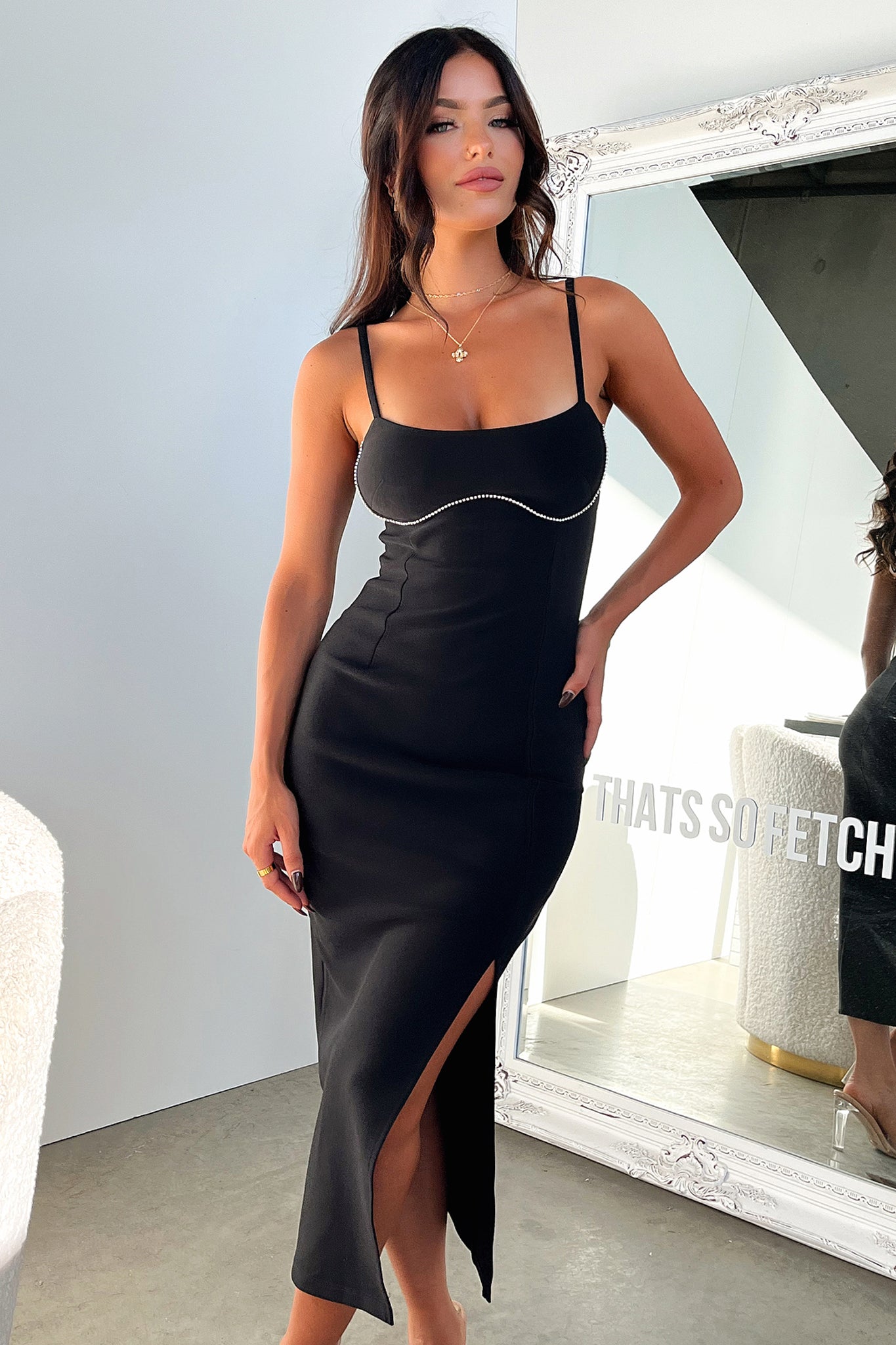 Elegant Milan Midi Dress in Black - Perfect for Office Wear, Cocktail Parties & Special Occasions