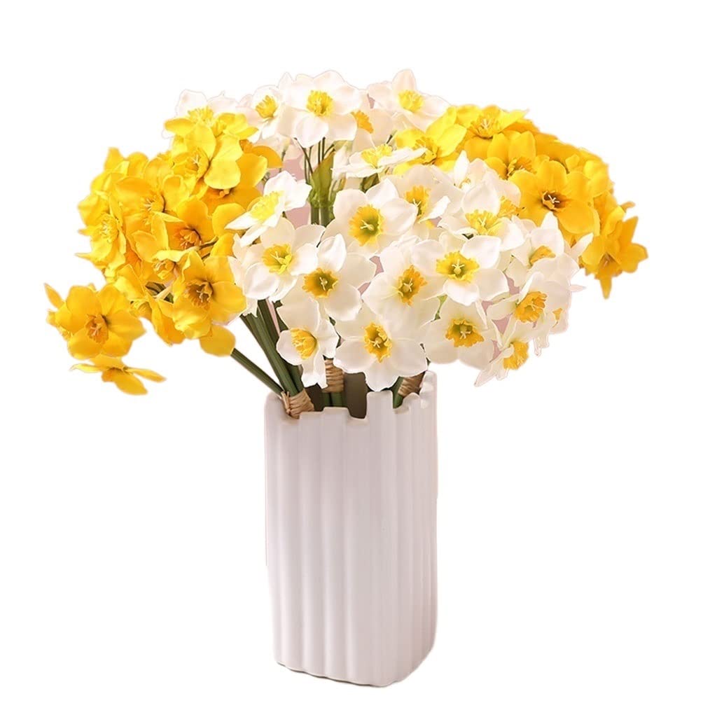 Premium Artificial Daffodil Flowers - Realistic Silk & Plastic Fake Flowers for Home Decor, Living Room, Dining Table Centerpiece - Perfect for Weddings, Parties & Seasonal Displays (Color: Yellow)