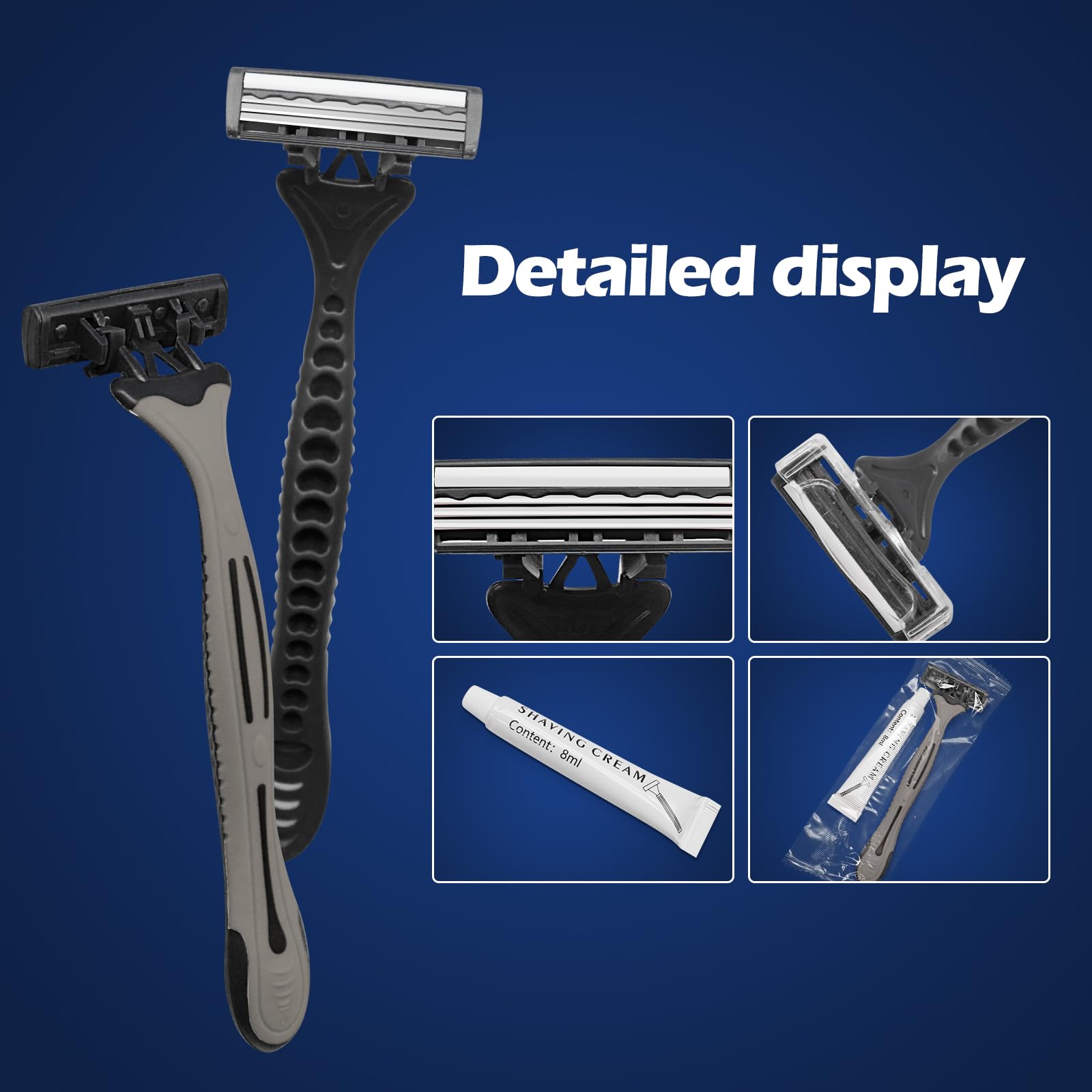 (50 Pack) Kheoxusa 3-Blade Disposable Razors for Men & Women - Triple Blade Shaving Razors Individually Wrapped - Perfect for Travel, Hotels, Airbnb, Gyms, Shelters & Personal Use - Grey Black