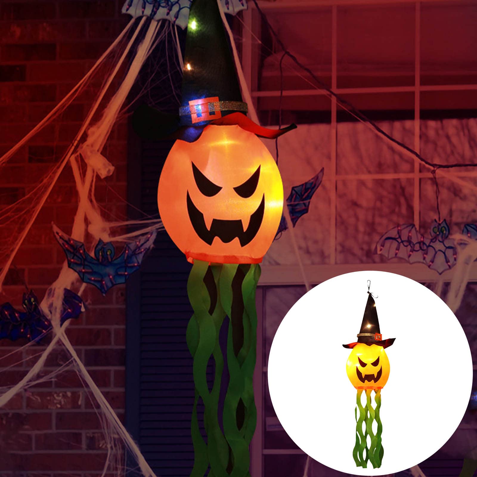 LED Witch Hat Halloween String Lights - Battery Operated Hanging Ghost Lantern for Outdoor Halloween Decor - Perfect for Patio, Yard, Balcony & Garden Scary Decorations
