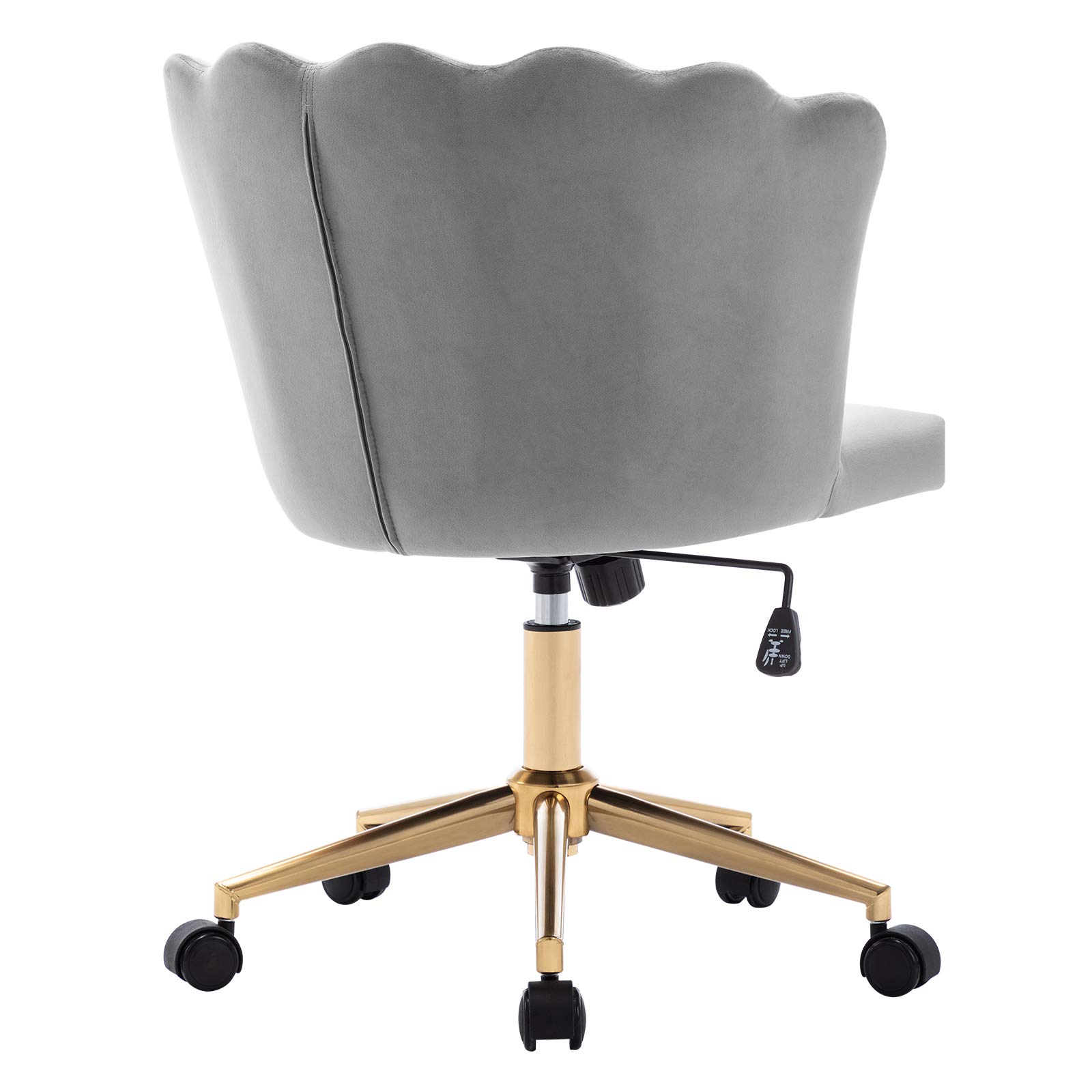 DUHOME Modern Velvet Fabric Office Chair - Adjustable Swivel Desk Chair with Gold Base for Home & Workspace | Grey Accent Chair for Comfortable Working & Studying