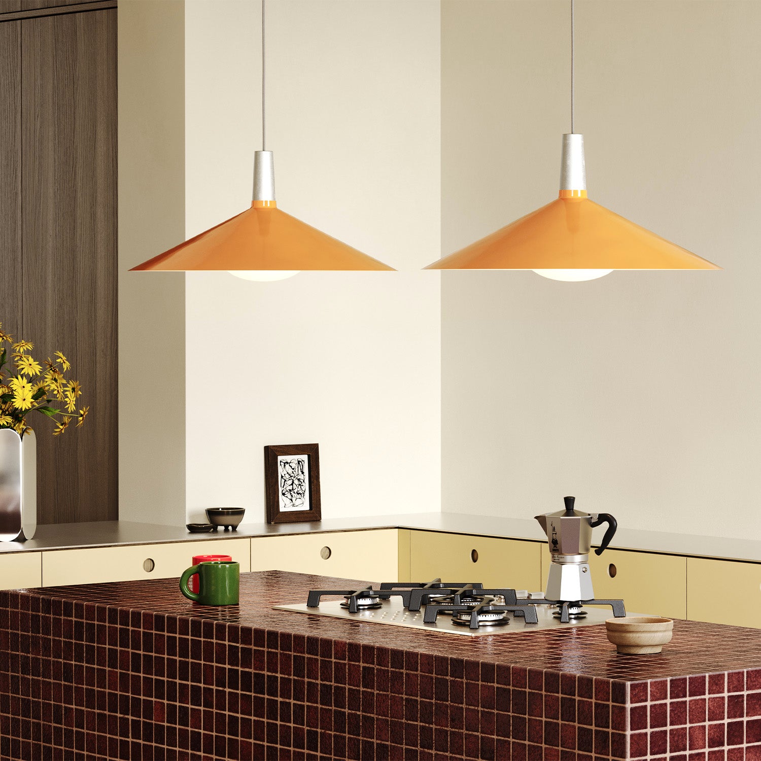 Modern Yellow Bower Pendant Light with Oval Design - Large Statement Lighting Fixture for Dining Room, Kitchen Island or Living Room Decor