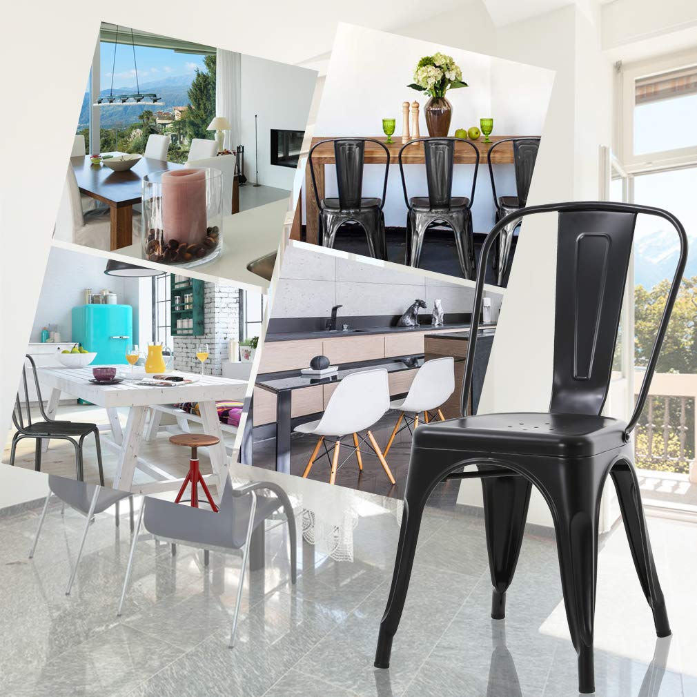 Stylish Metal Dining Chairs - Set of 2 Stackable Indoor/Outdoor Bistro Chairs for Kitchen, Cafe, Restaurant & Pub - Industrial Farmhouse Design with 330Lbs Weight Capacity - Perfect for Patio, Garden, Dining Room & Commercial Spaces