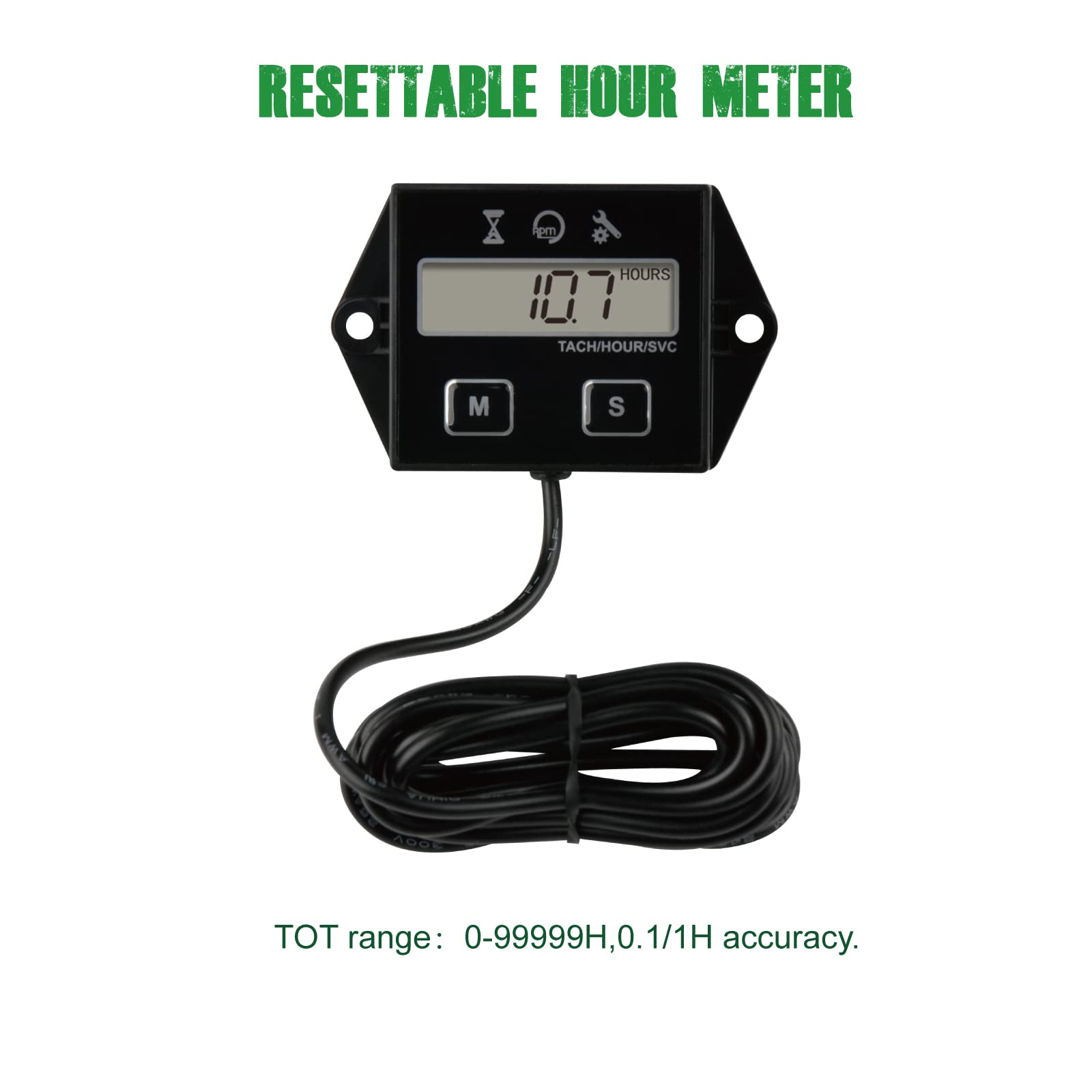 YOOREAL Digital Inductive Tachometer Hour Meter - Accurate RPM Gauge for Lawn Mowers, Scooters, Dirt Bikes, Tractors, Generators, Air Compressors, Marine Engines, Motorcycles, Snowblowers & Pressure Washers - Perfect for Engine Performance Monitoring and Maintenance Tracking