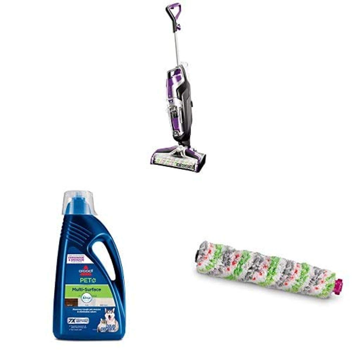 BISSELL Crosswave Pet Pro All-in-One Wet Dry Vacuum Cleaner - 2306A with Multi-Surface Pet Formula (80 oz) & Tangle-Free Brush Roll - Perfect for Pet Hair, Hard Floors & Area Rugs - White (2460)