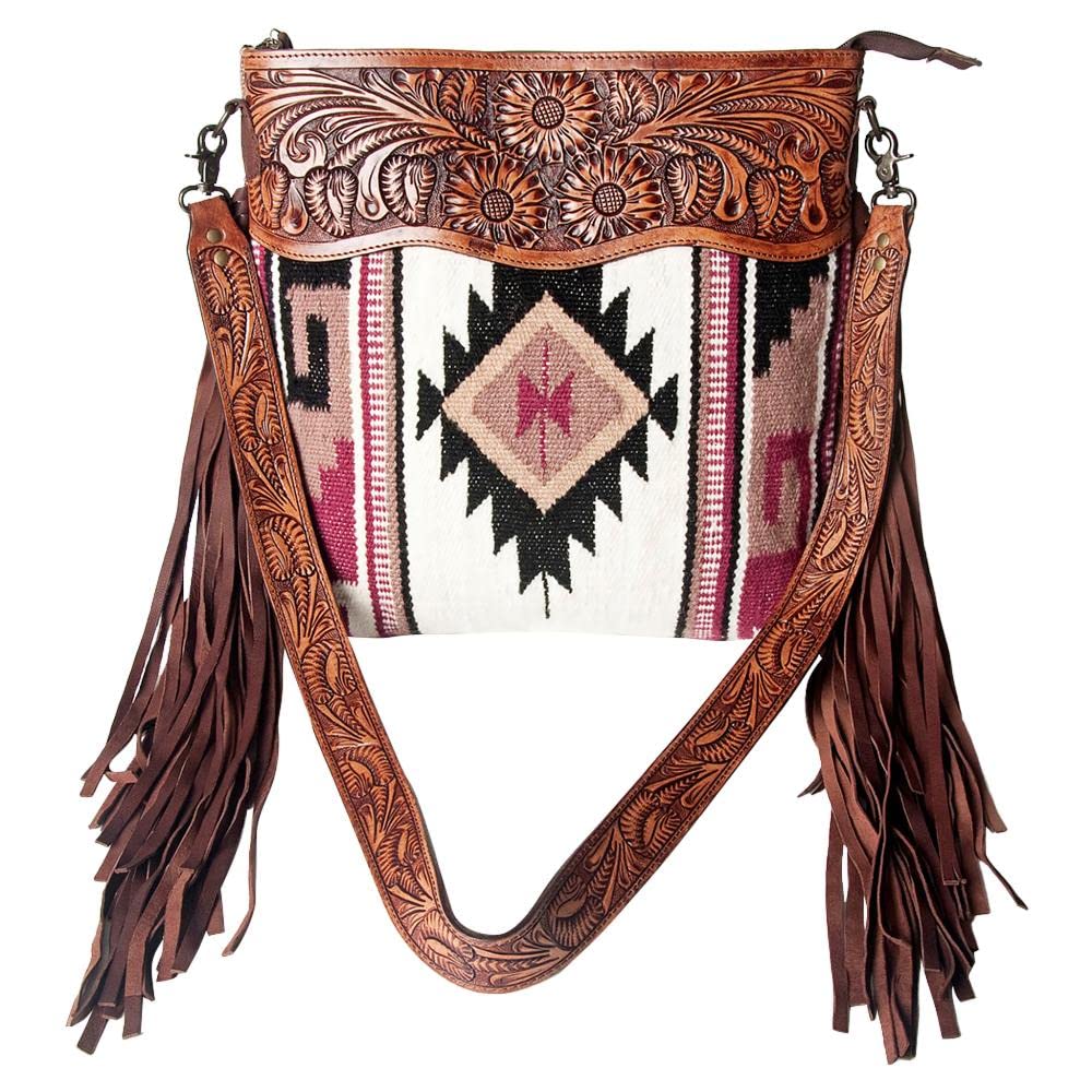 American Darling Women's Concealed Carry Crossbody Purse - Hand Carved Leather Fringe Western Handbag for CCW | Perfect for Everyday Carry, Travel & Western Fashion Outfits