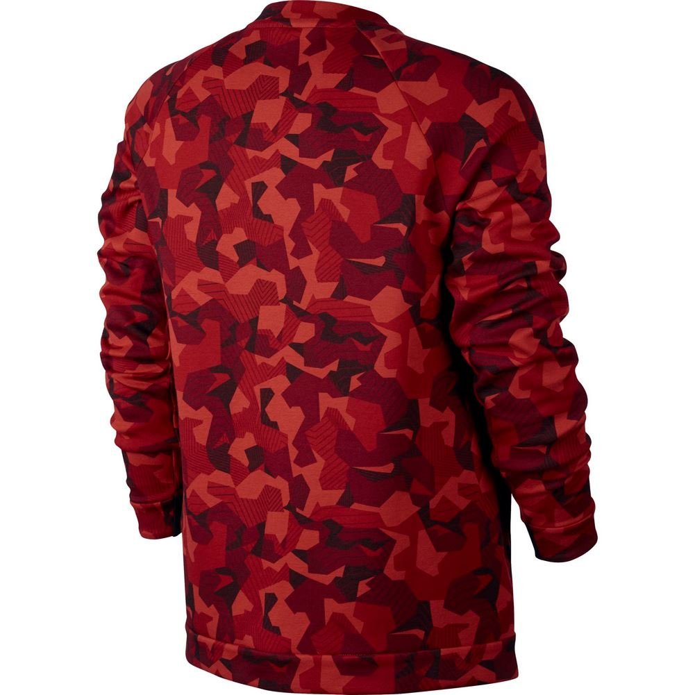 Nike Tech Fleece Camo Crew Sweatshirt for Men - Comfortable Fleece-Lined Jumper with Camouflage Print (Small, Red Camo 074) - Perfect for Gym, Running & Casual Wear