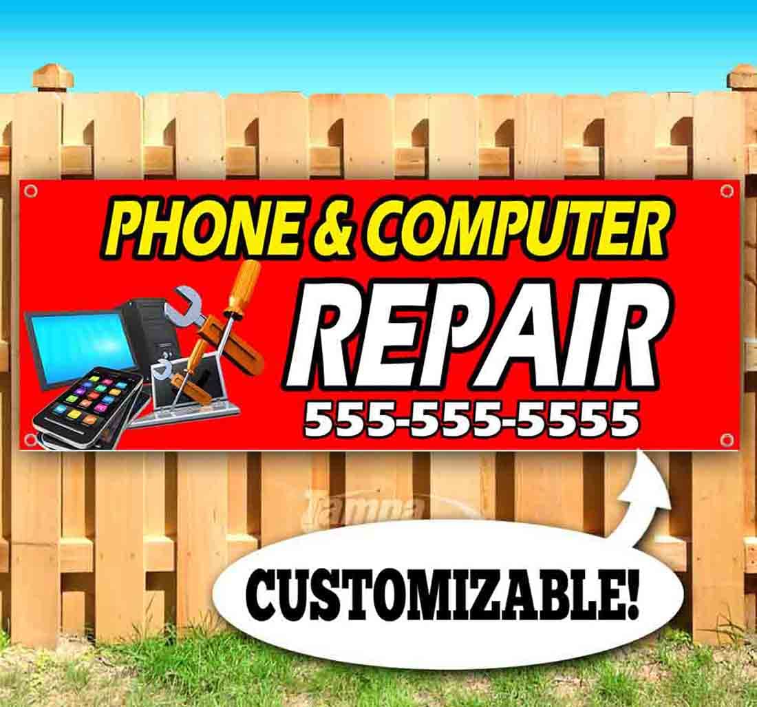 13 oz Heavy-Duty Vinyl Repair Shop Banner with Metal Grommets - Single-Sided Non-Fabric Sign for Phone & Computer Repair Stores (Ideal for Storefronts, Workshops & Trade Shows)