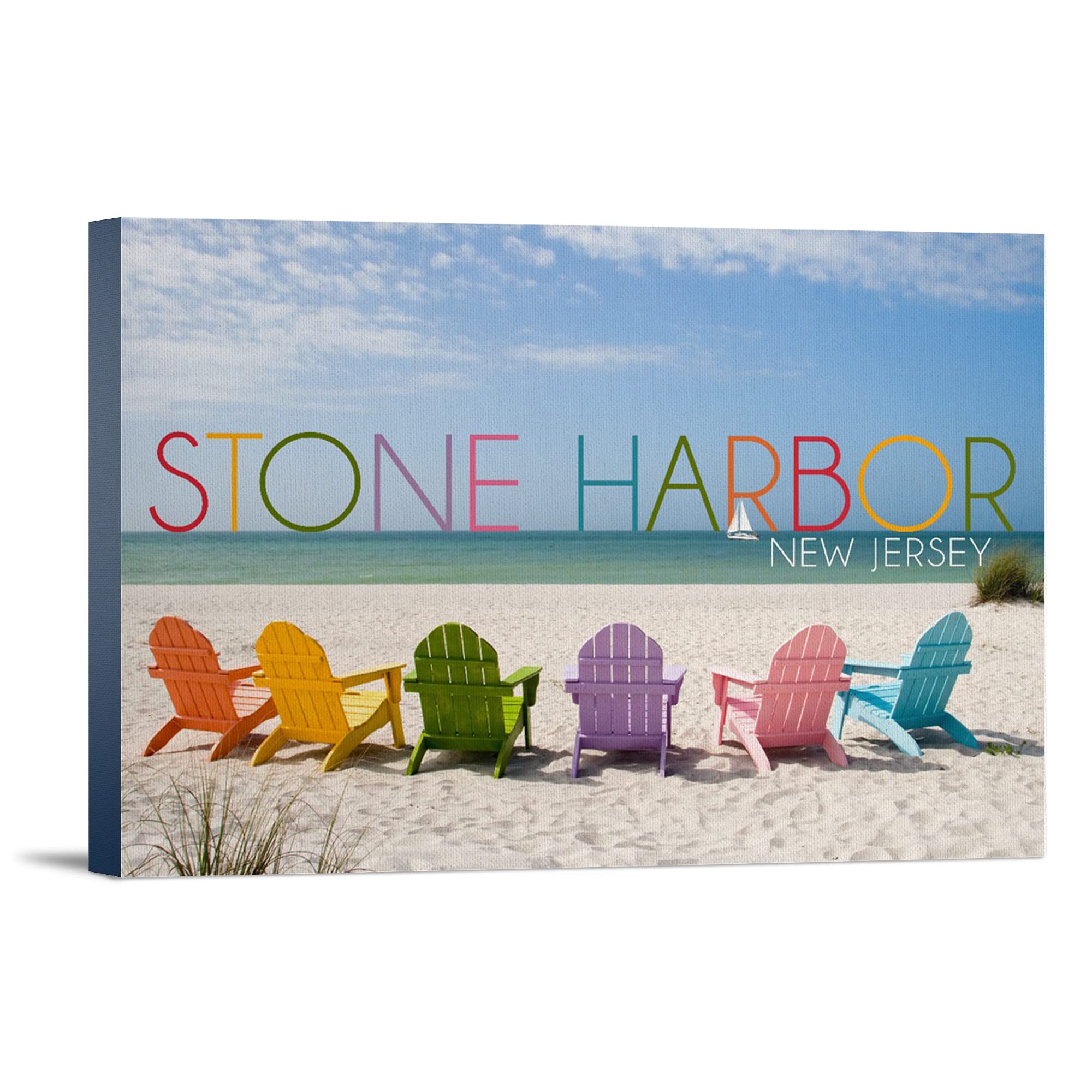 Lantern Press Stone Harbor New Jersey Beach Chairs Art Print - 16x24 Wrapped Canvas Wall Decor for Coastal Living Room, Bedroom & Office