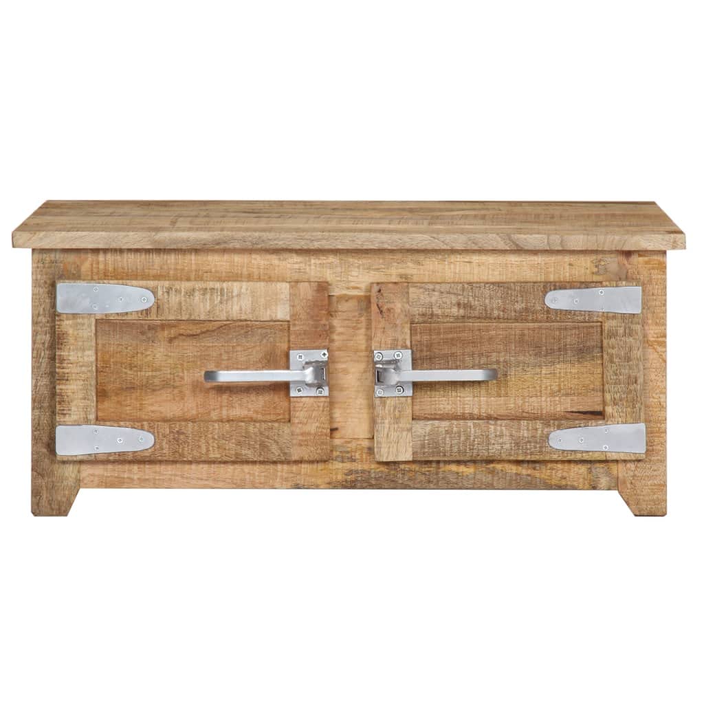 Modern Square Coffee Table with Storage - 2 Door Solid Mango Wood Living Room Furniture (27.5