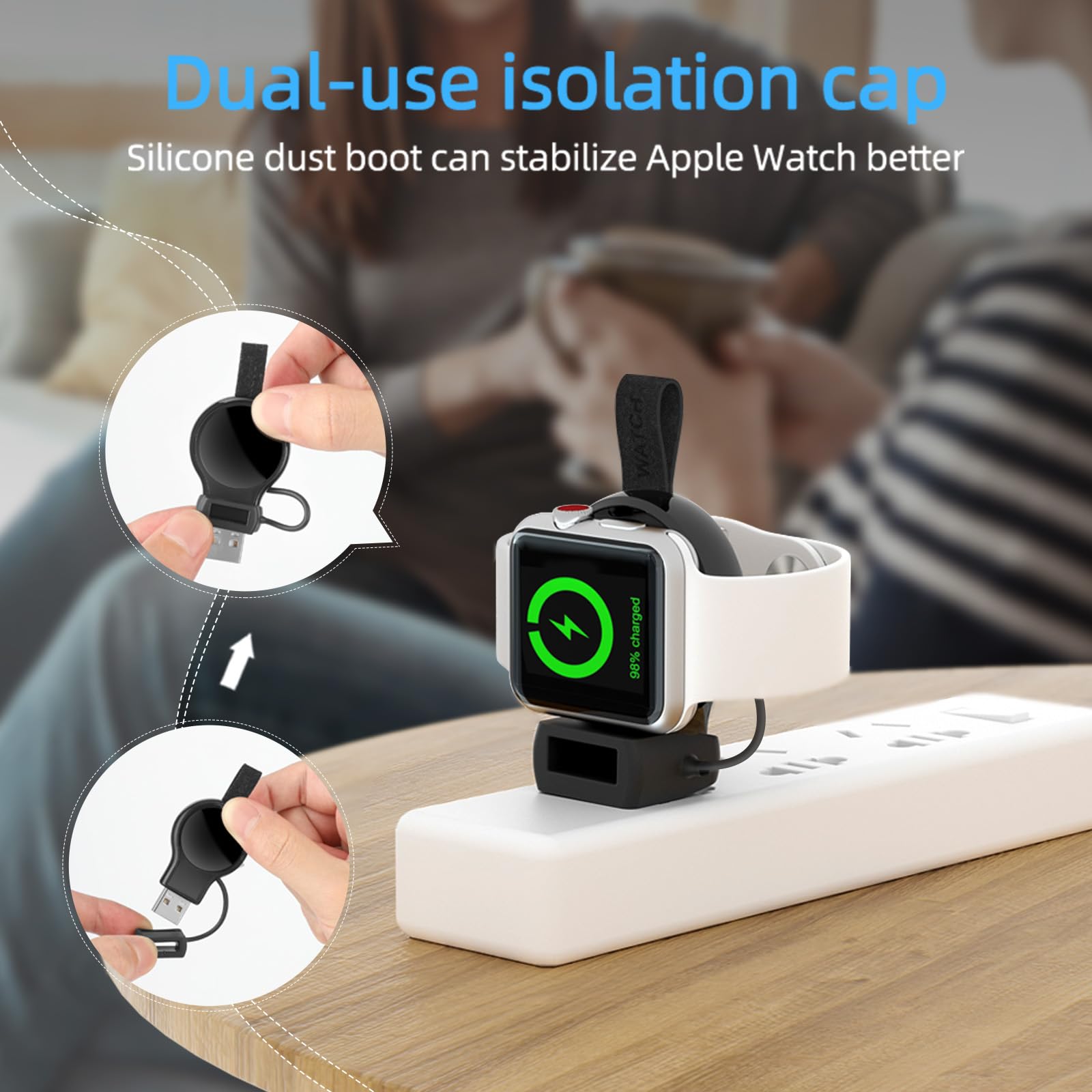 NEWDERY Magnetic Wireless Charger for Apple Watch Series Ultra/8/7/6/5/4/3/2/1/SE - Portable USB Travel Charger with Fast Charging & Lightweight Design (Black) | Perfect for Home, Office & Travel Use