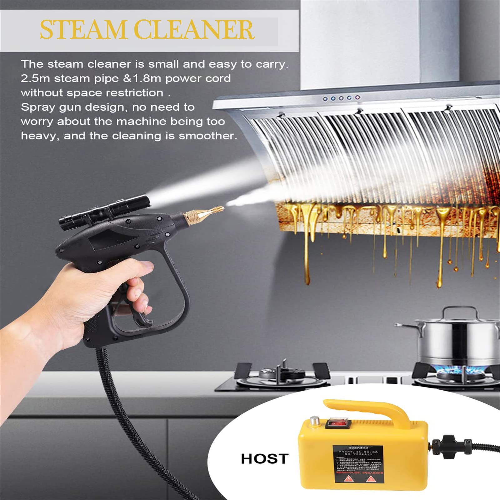 220V High Pressure Handheld Steam Cleaner - Portable Steam Cleaning Machine for Kitchen, Bathroom, Furniture & Car Detailing - Auto Pumping, Black - Perfect for Deep Cleaning Stubborn Stains & Sanitizing Surfaces