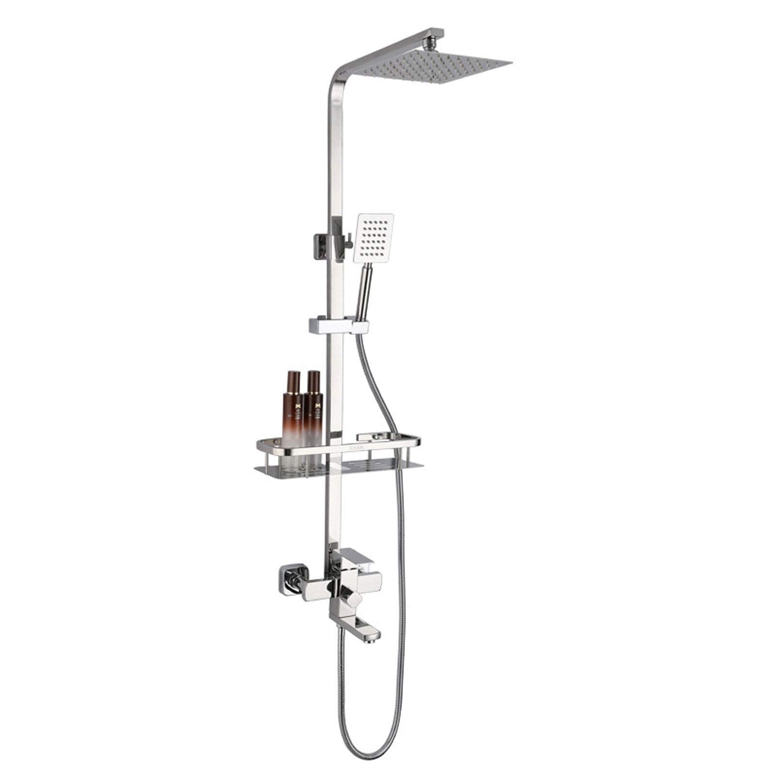 Premium Stainless Steel Rainfall Shower System - Wall Mounted Adjustable Height Shower Mixer Set with Overhead Shower Head & Shelf for Bathroom, Hotel, Spa & Gym Use - Luxury Bath Experience for Home & Commercial Spaces