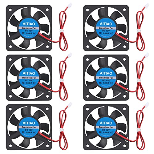 AITIAO 6Pcs 5010 Cooling Fan DC 12V 50x50x10mm Quiet Brushless Fan for 3D Printer, PC Case, DIY Cooling - Oil Bearing 2Pin (Perfect for Ventilation & Exhaust in Electronics & Small Spaces)