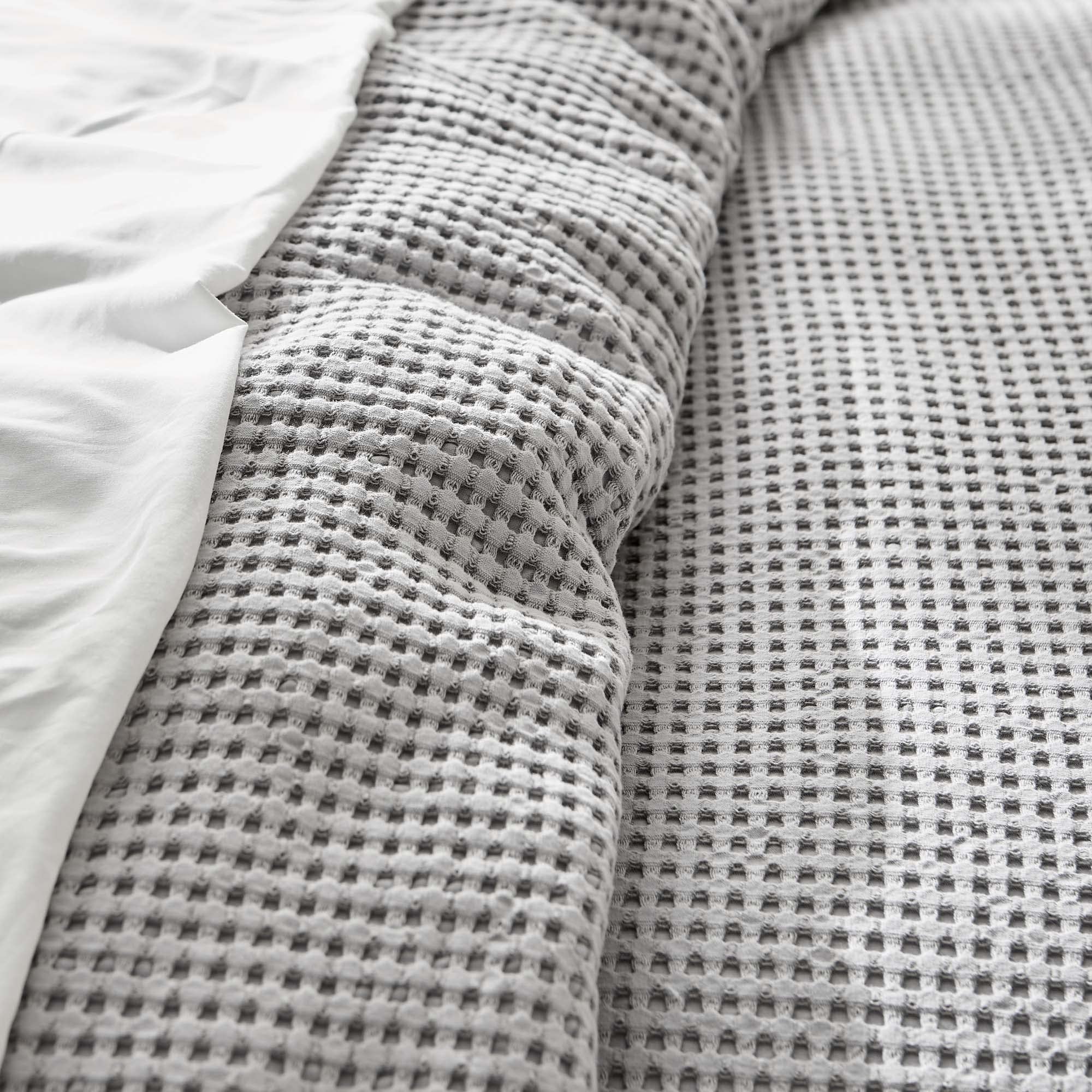 Levtex Home Mills Waffle Grey Pewter Duvet Cover Set - Full/Queen Size (90