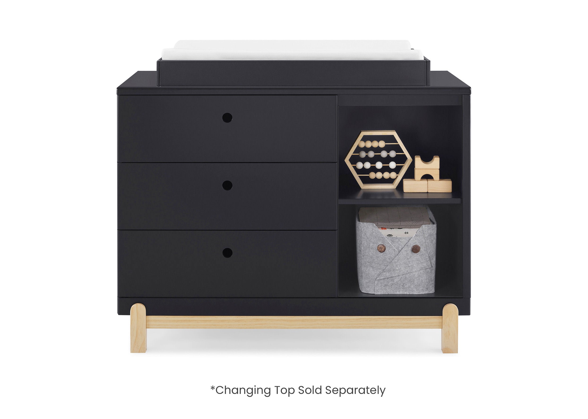 Poppy 3 Drawer Dresser with Cubbies - Modern Wooden Storage Cabinet for Bedroom, Nursery & Kids Room Organization - Perfect for Clothes, Toys & Accessories