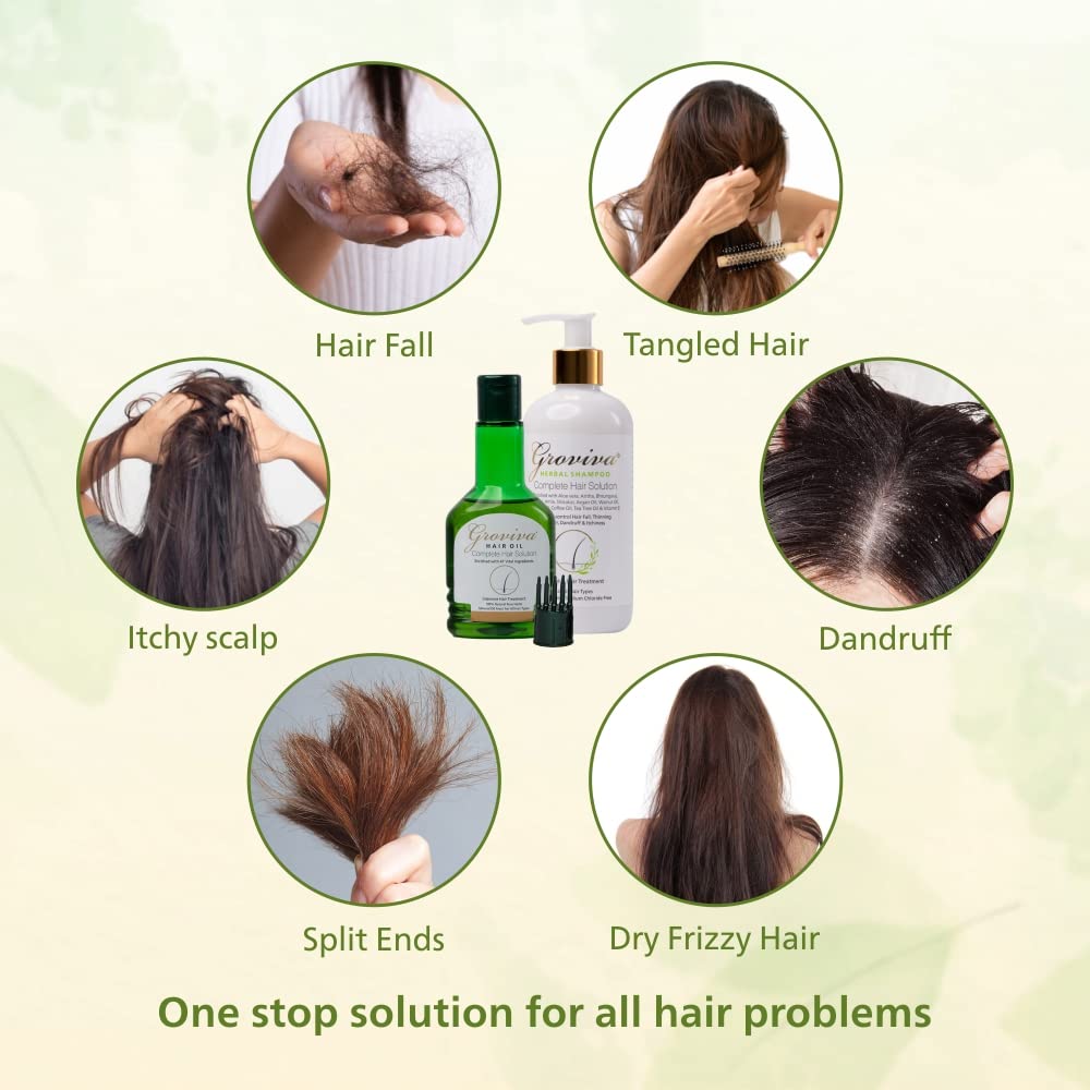 Groviva Ayurvedic Hair Oil 100ml with Free Shampoo | Natural Hair Growth Treatment for Hair Fall & Dandruff Control | Complete Hair Care Solution | Perfect for Daily Use, Scalp Massage & Damaged Hair Repair
