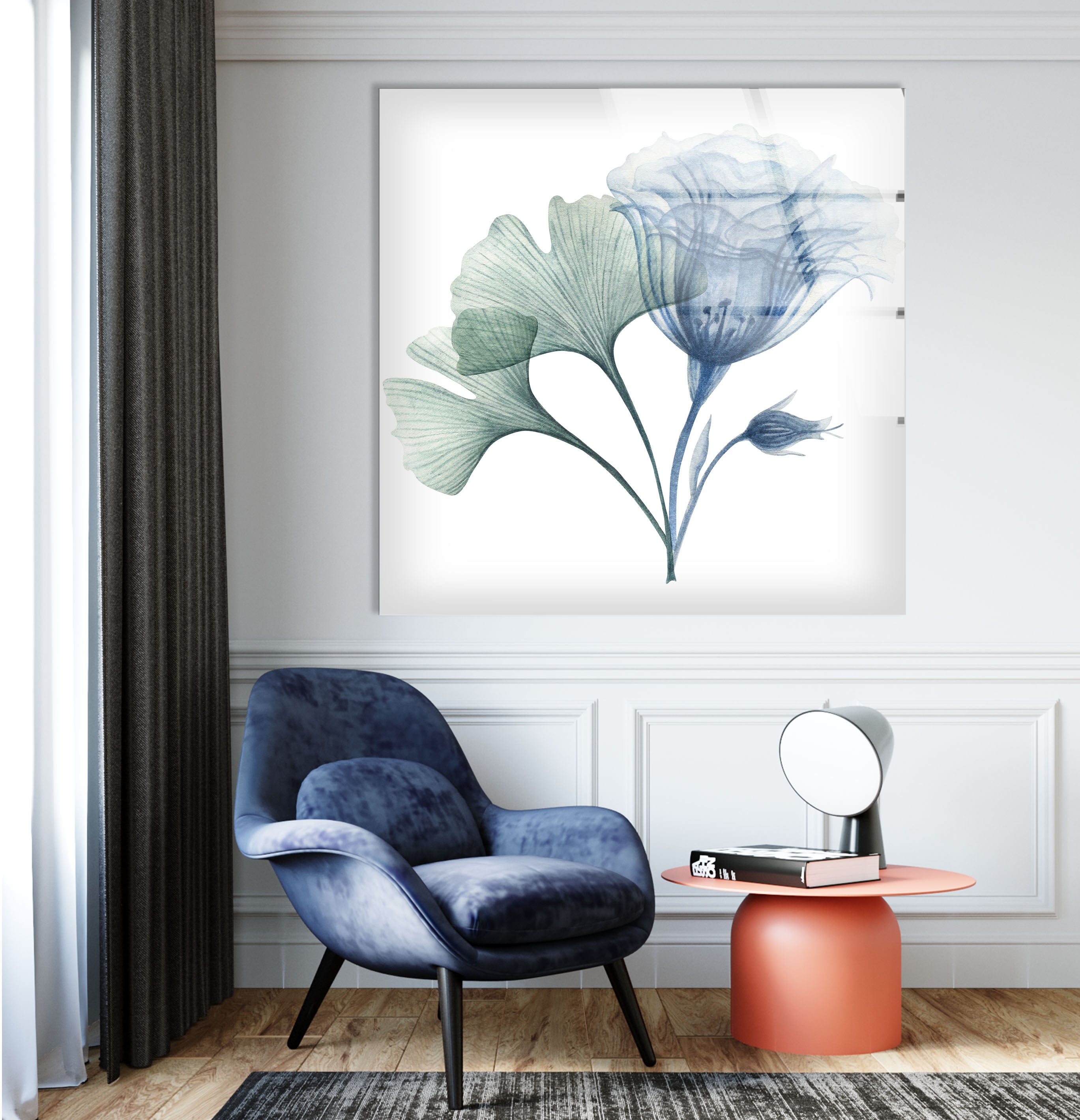 Blue Bloom Wall Art - Elegant Floral Glass Print for Modern Home Decor | Perfect for Living Room, Bedroom & Office Wall Decoration