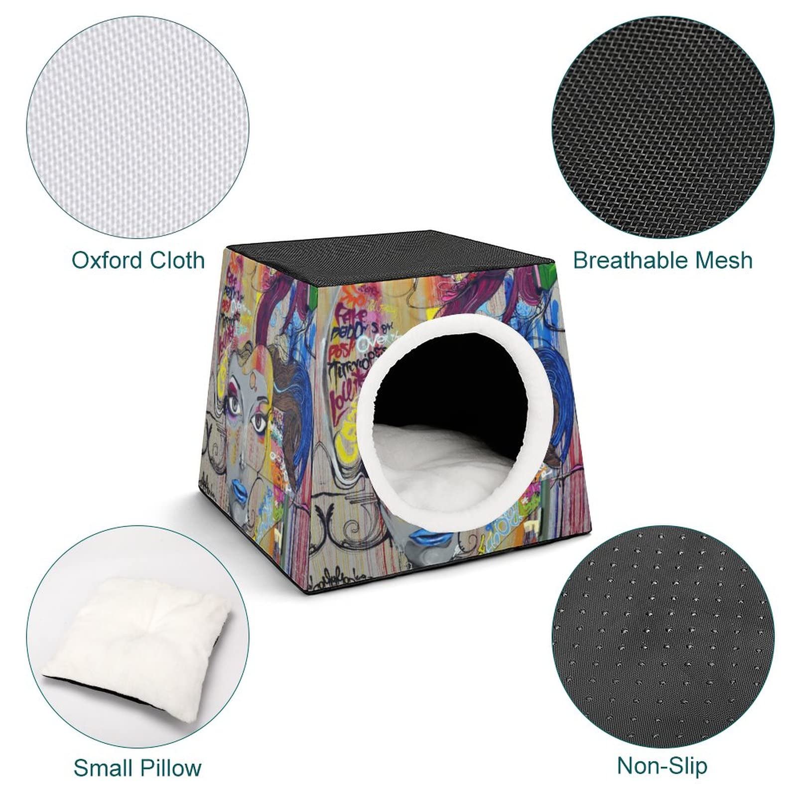 Custom Printed Cat Cube Condo - Personalized Indoor Cat House & Pet Bed Sofa Cave - Cozy Habitat for Cats with Fun Character Designs - Perfect for Home, Apartment & Office Use