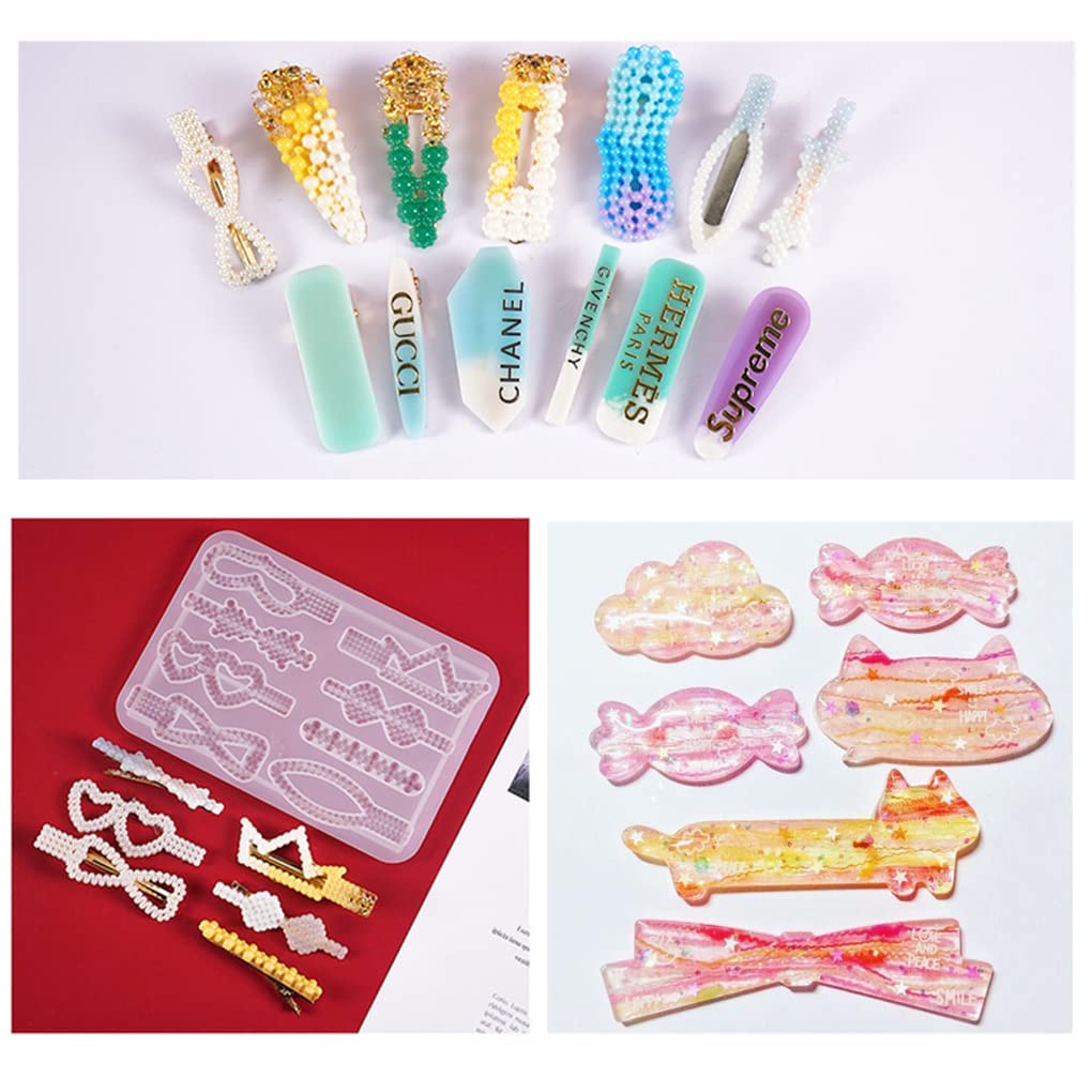 FineInno 10Pcs Resin Barrette Molds - DIY Hair Clip Casting Silicone Molds for Epoxy Resin Jewelry Making, Hair Pins, Bookmarks & Pendants - Perfect for Crafting, DIY Gifts & Handmade Accessories