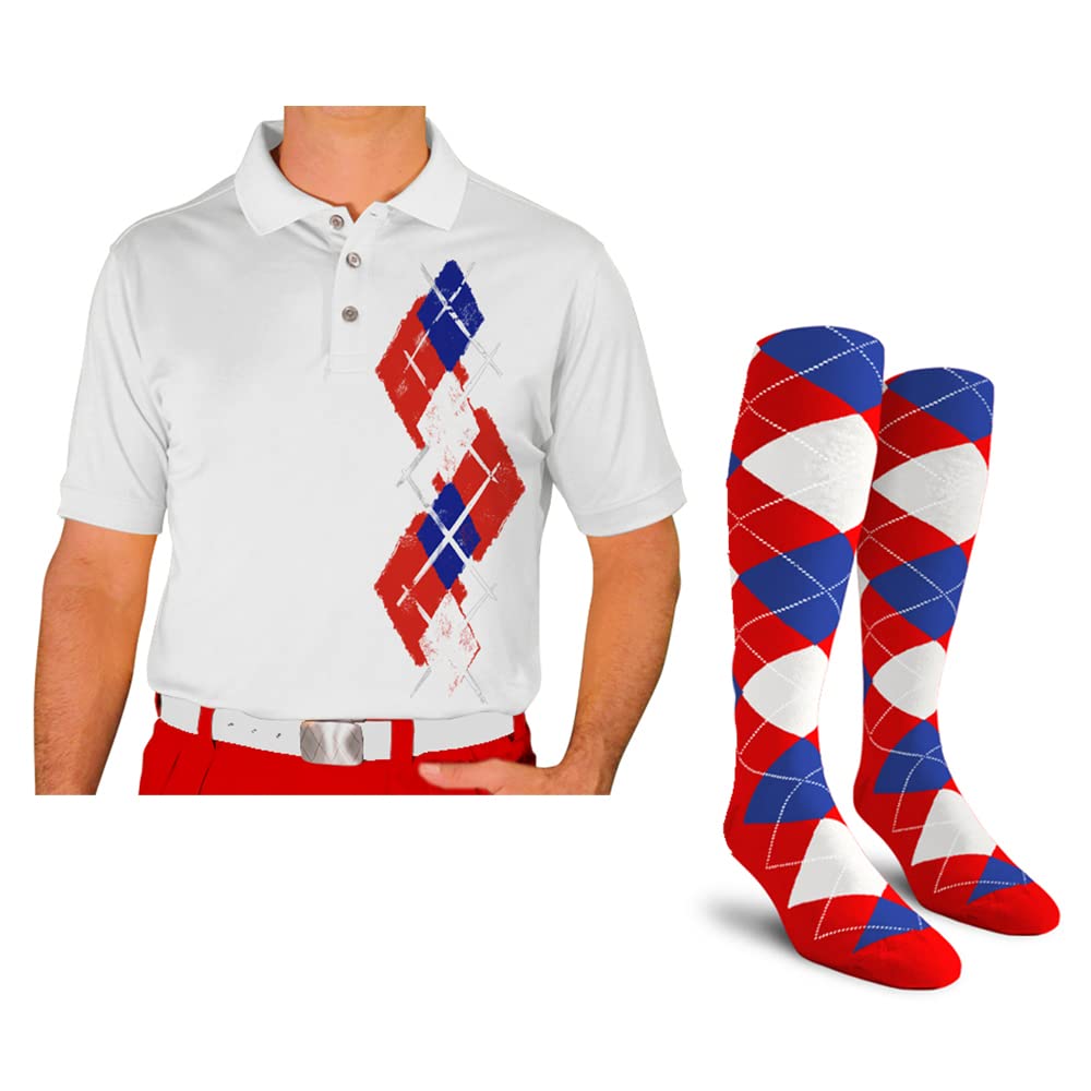 Men's Dry Fit Short Sleeve Graphic Golf Polo Shirt with Socks - Argyle Paradise (5A-5Z) | Moisture-Wicking Performance Shirt for Golf, Tennis & Casual Wear