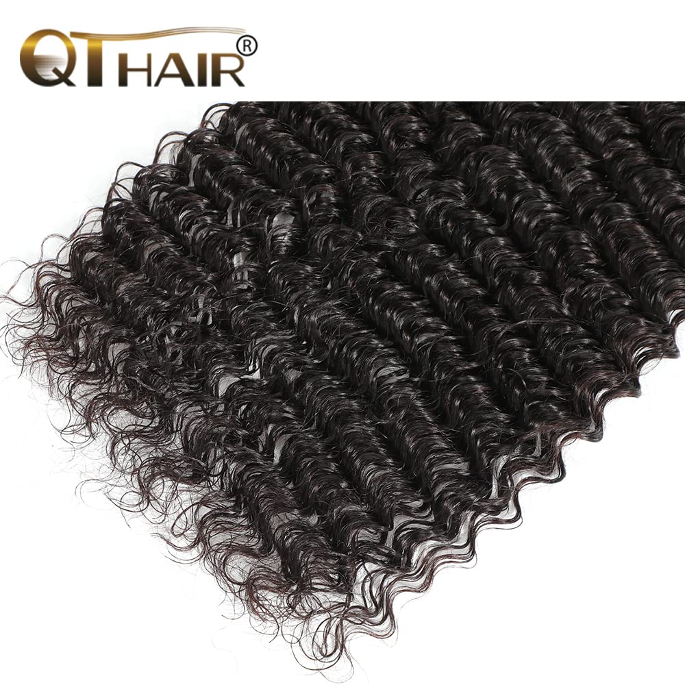 QTHAIR 14A Deep Wave Human Hair Bundles 24 26 28 Inch - 100% Unprocessed Brazilian Virgin Hair, Double Weft Deep Curly Weave (3 Bundles, Natural Color) - Perfect for Protective Styles, Weaves & Natural-Looking Extensions