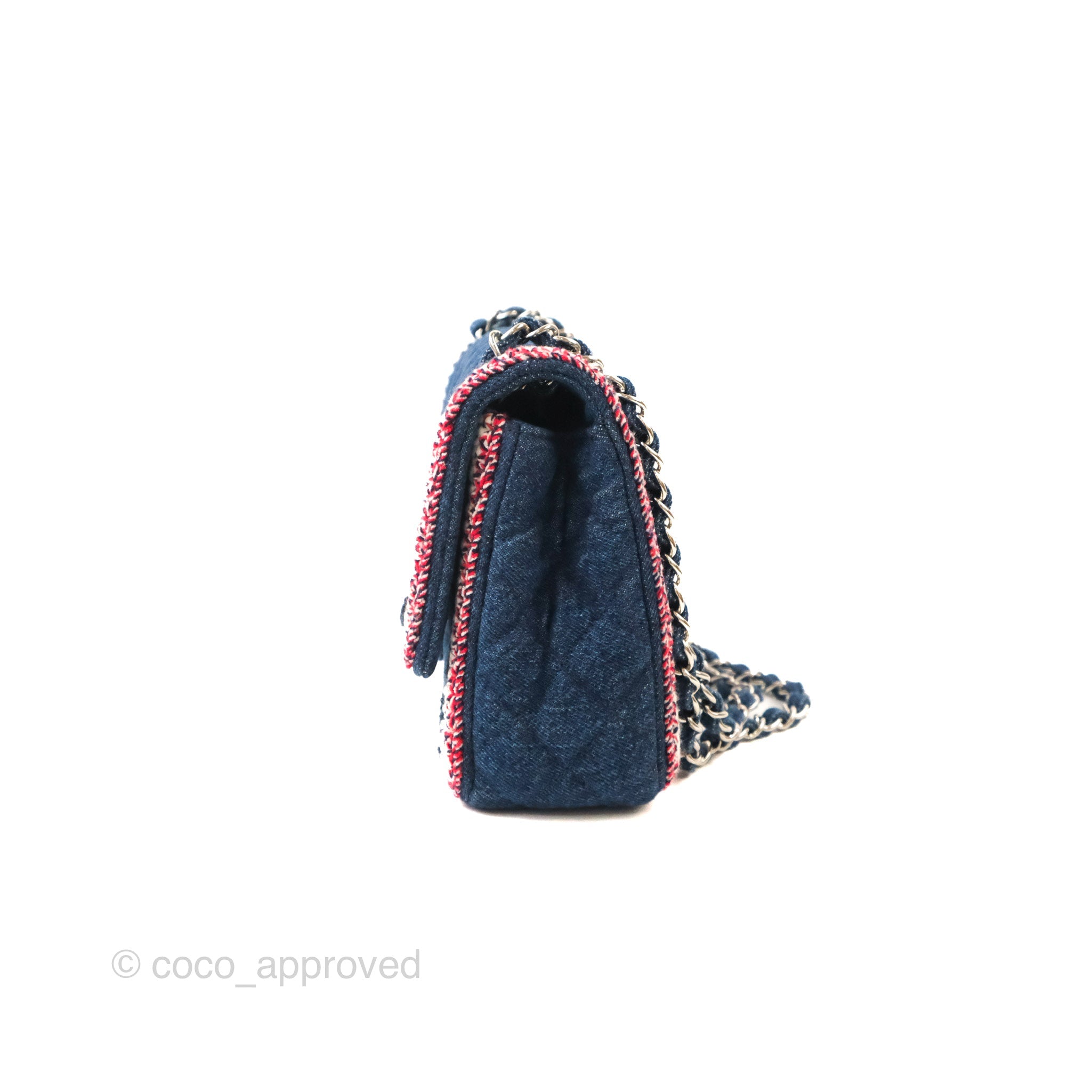 Chanel Classic Flap Bag Dark Blue Denim with Braided Silver Hardware 18A Collection - Luxury Designer Handbag for Women, Perfect for Evening Events & Special Occasions