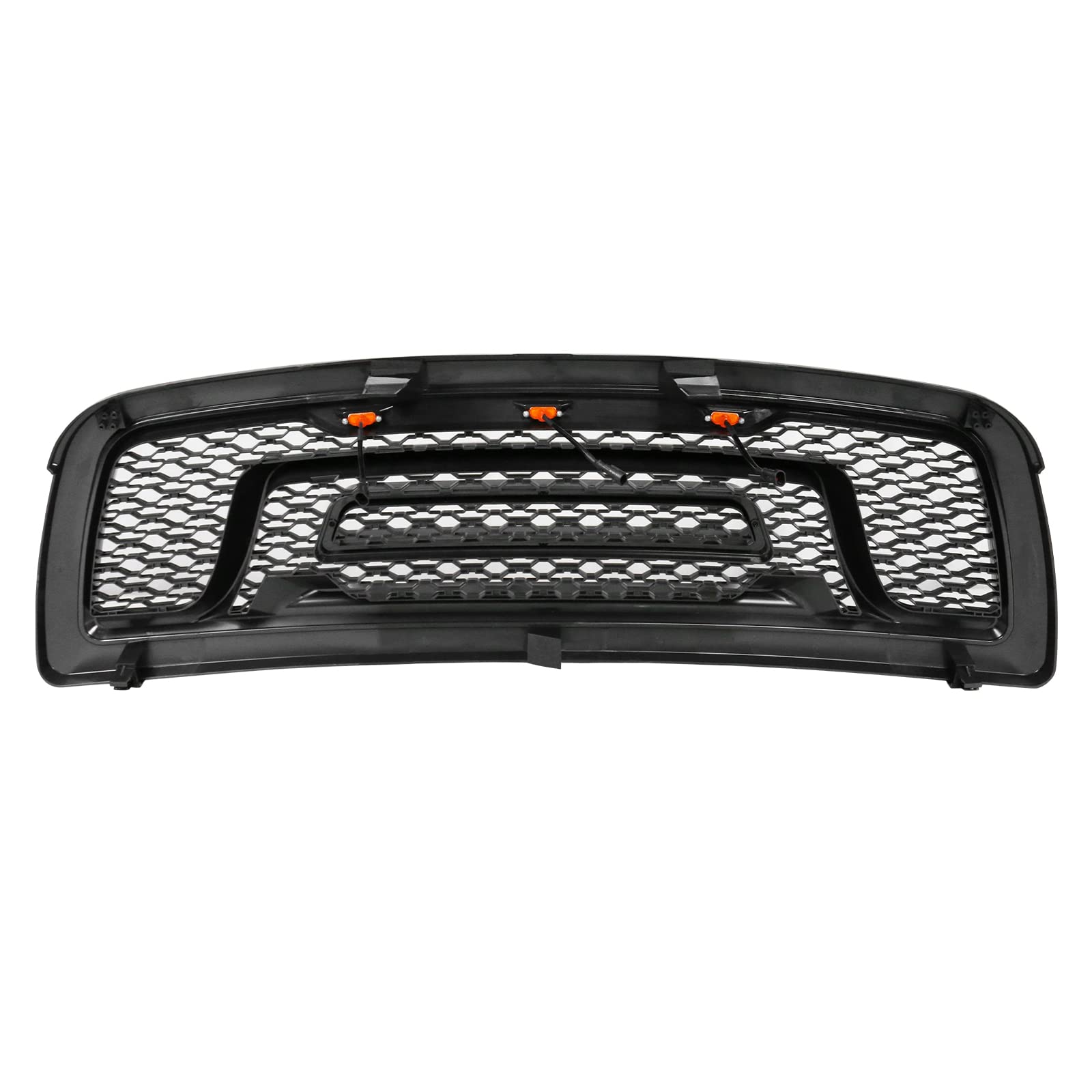 IKON MOTORSPORTS Gloss Black Mesh Grille for 2009-2012 Ram 1500 - Upper Front Bumper Hood Grill Shell with LED Signal Lights | Perfect for Off-Roading & Truck Customization