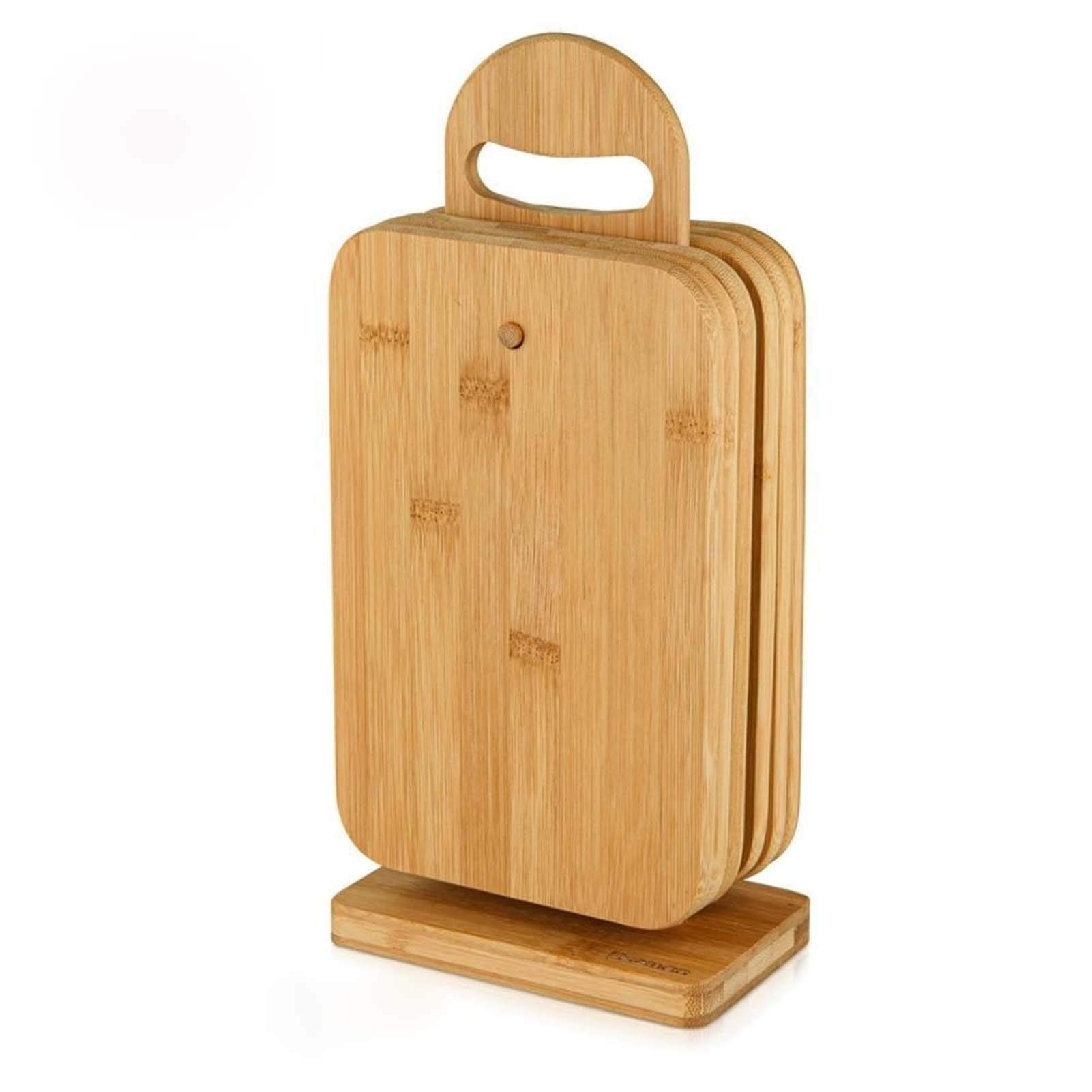 Premium Bamboo Cutting Board Set with Stand - Eco-Friendly 23x15cm Kitchen Chopping Board for Fruits, Vegetables & Meat - Perfect for Home Cooking, Meal Prep & Gourmet Food Presentation (Color: Bamboo)