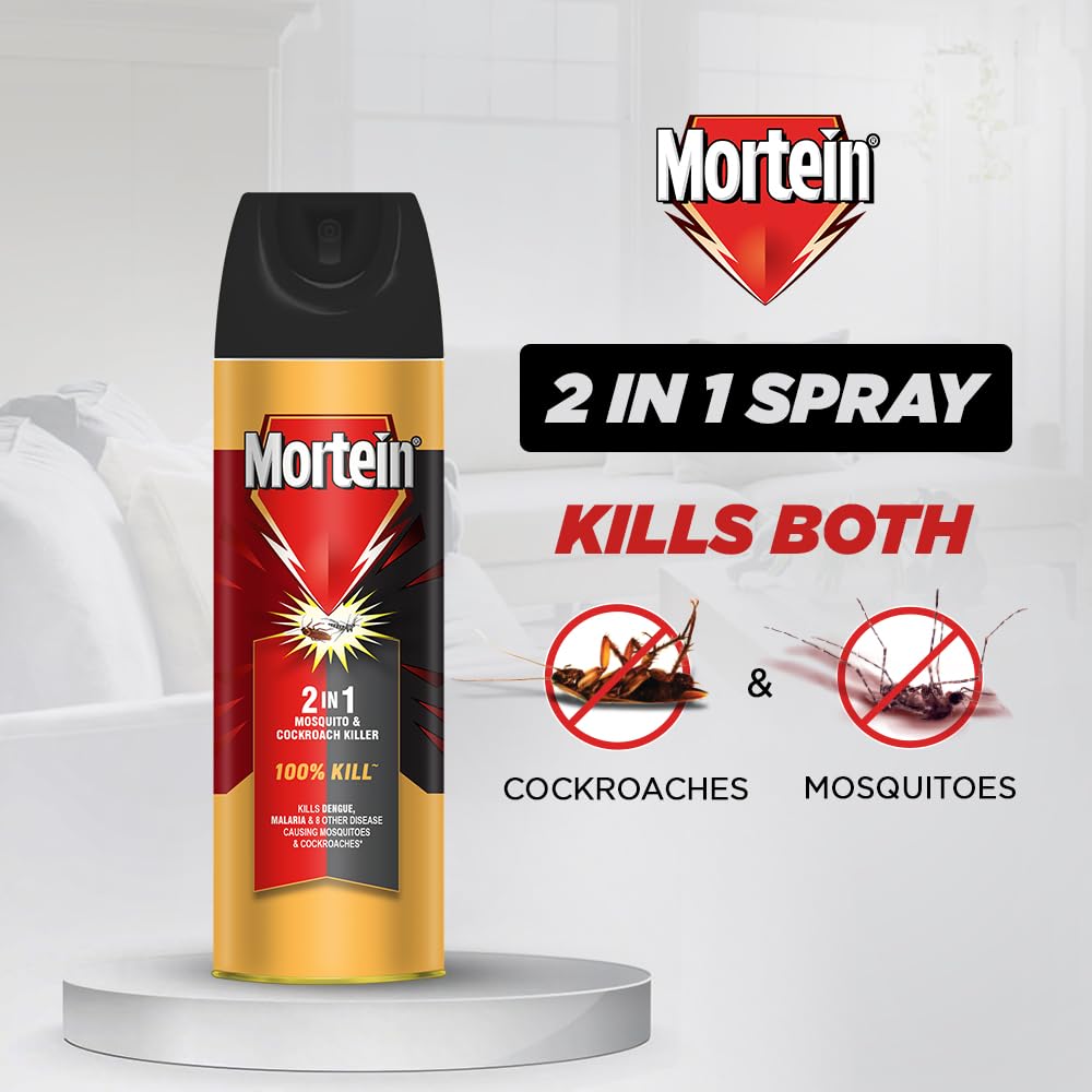 Mortein 200ml 2-in-1 Mosquito & Cockroach Killer Spray - Fast-Acting Insect Killer with Lemon Fragrance | 100% Kill Guarantee | Indoor & Outdoor Pest Control for Home, Kitchen, and Garden Use