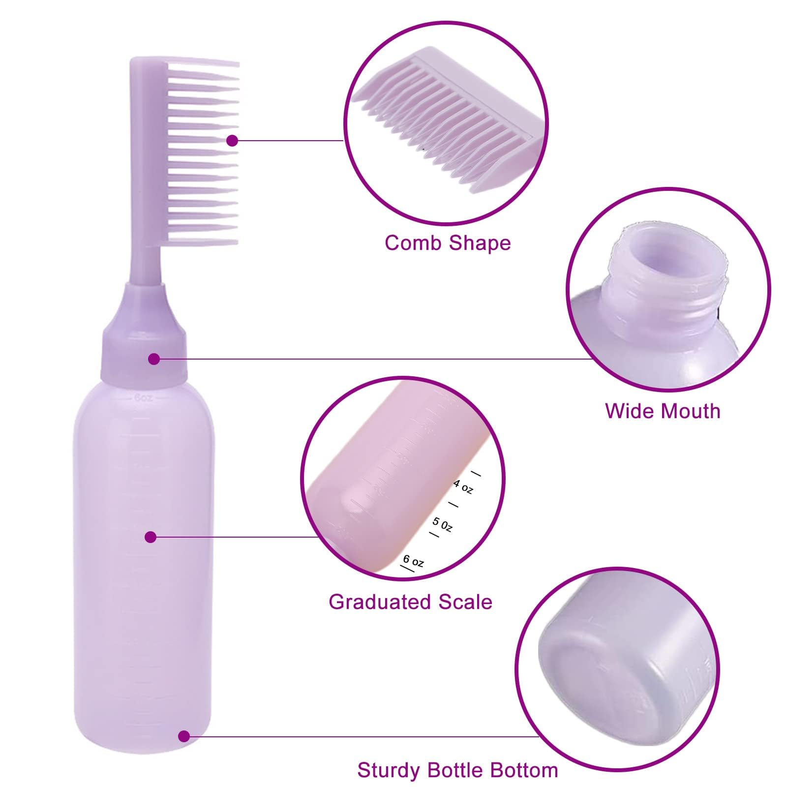 **KIRA Plastic Hair Applicator Bottle with Comb & Cap - 250ml Scalp & Hair Dye Bottle for Salon, DIY Hair Oil & Treatment (Purple, Pack of 1) - Perfect for At-Home Hair Coloring & Professional Salon Use**