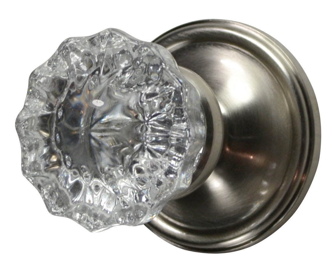 Regency Fluted Glass Door Knob with Victorian Plate Rosettes - Brushed Nickel Finish - Passage Hall & Closet Door Hardware - Vintage Style Home Decor for Bedroom, Bathroom & Interior Doors