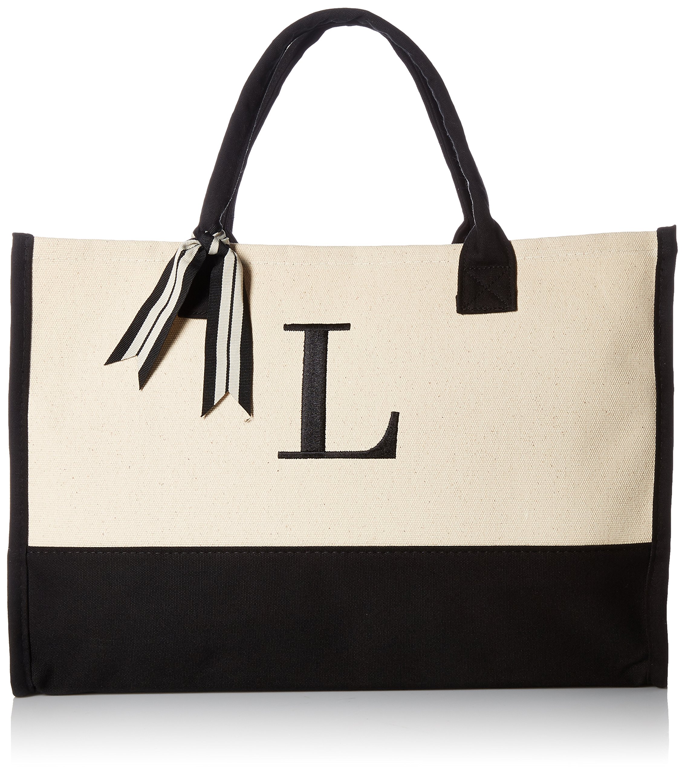 Mud Pie Cotton Canvas Tote Bag - Black & White Initial (17x19