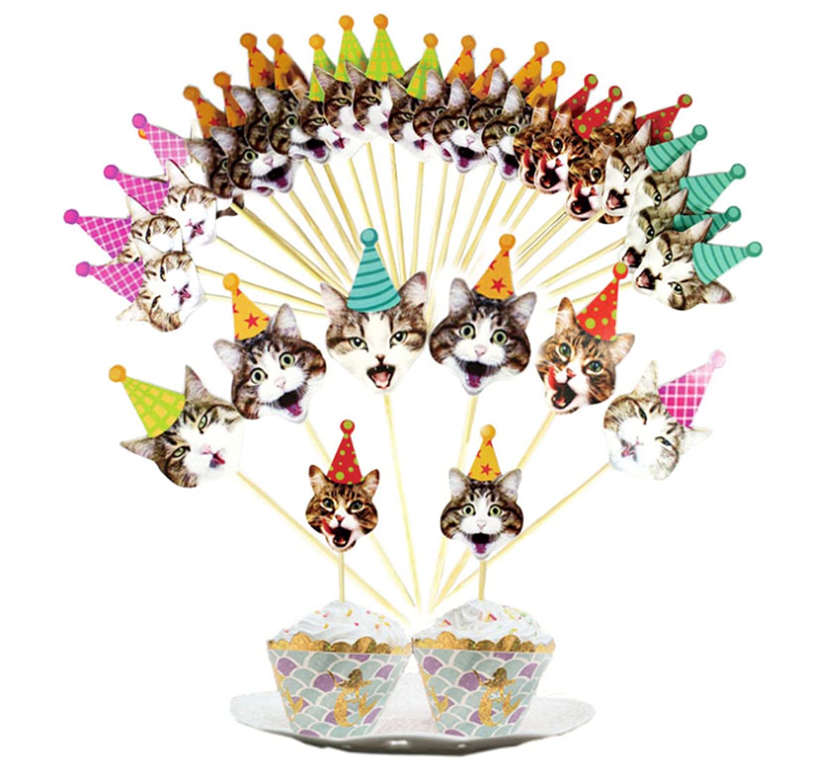 24Pcs Cat Cake Toppers - Cute Cat Cupcake Decorations for Birthday Party, Cat-Themed Favors & Supplies - Perfect for Cat Lover's Birthday, Baby Shower, and Pet Celebration Parties
