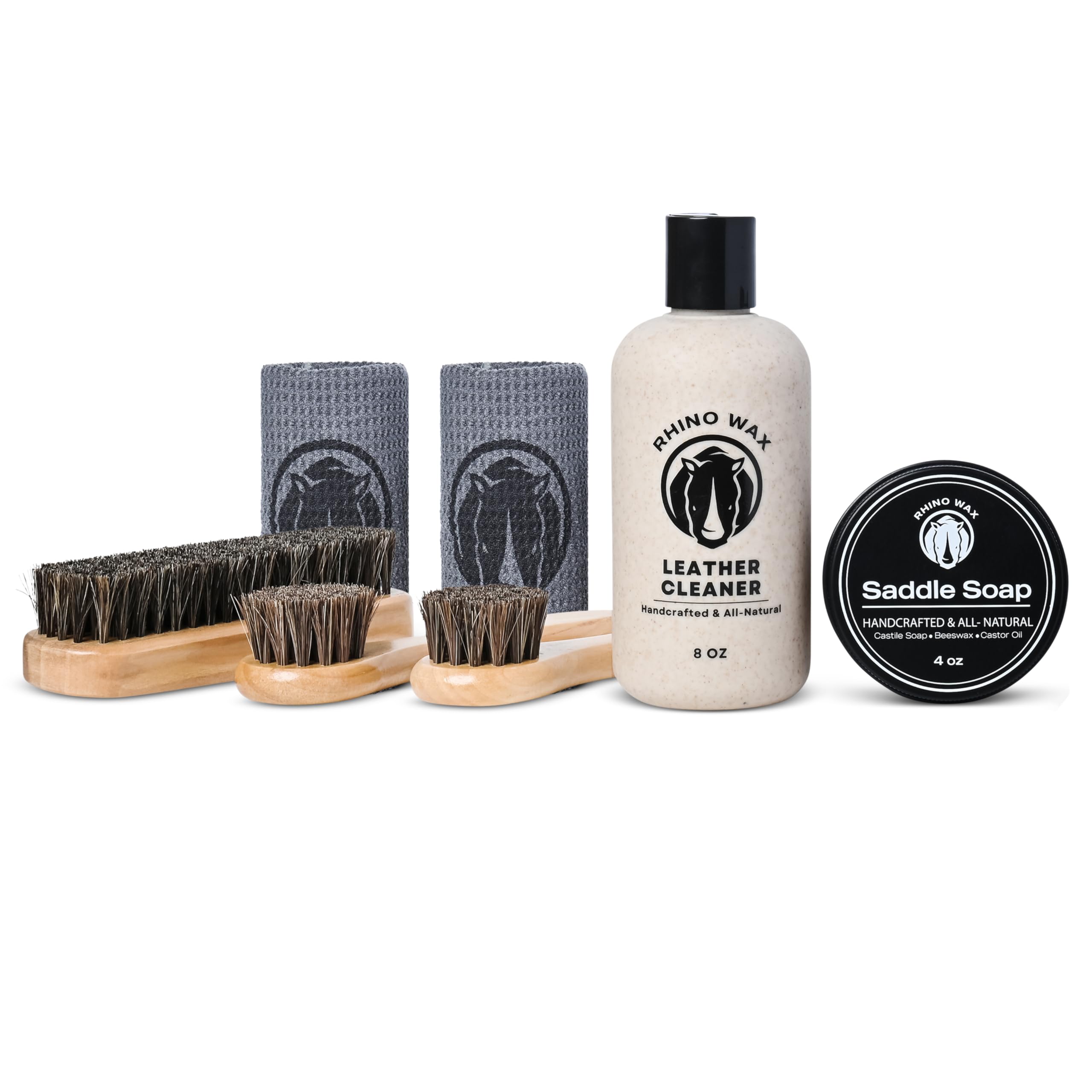 Premium Saddle Cleaning Kit (Saddle Soap, Leather Cleaner, Brushes & Cloths) - Complete Care for Saddles, Bridles, Boots, Reins & Leather Tack - Made in USA - Ideal for Equestrian Care & Leather Maintenance
